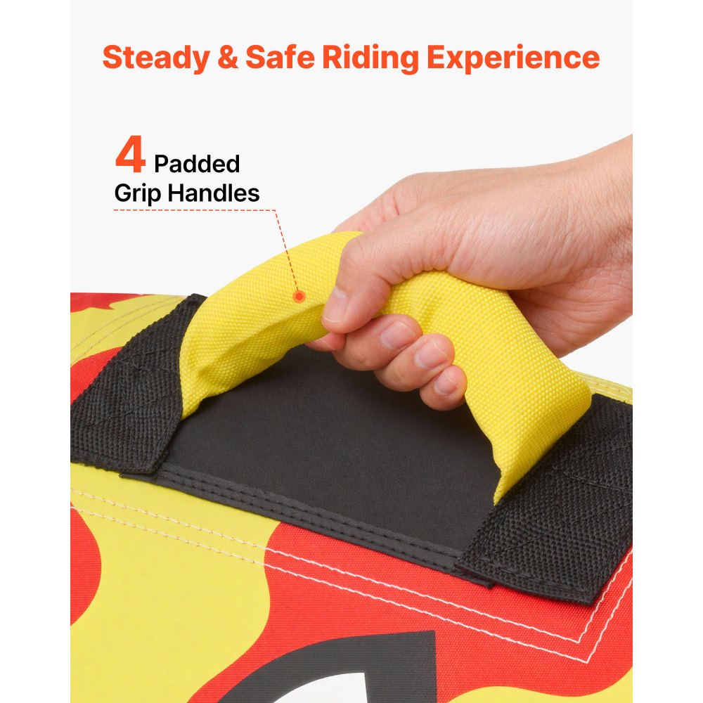 VEVOR Flotador de Arrastre Inflable para Deportes Acuáticos 130 cm, Flotador Remolcable Carga de 154 kg para 2 Personas, con Cubierta de Nailon, Almohadilla Antideslizante, Asas Acolchadas, Rojo