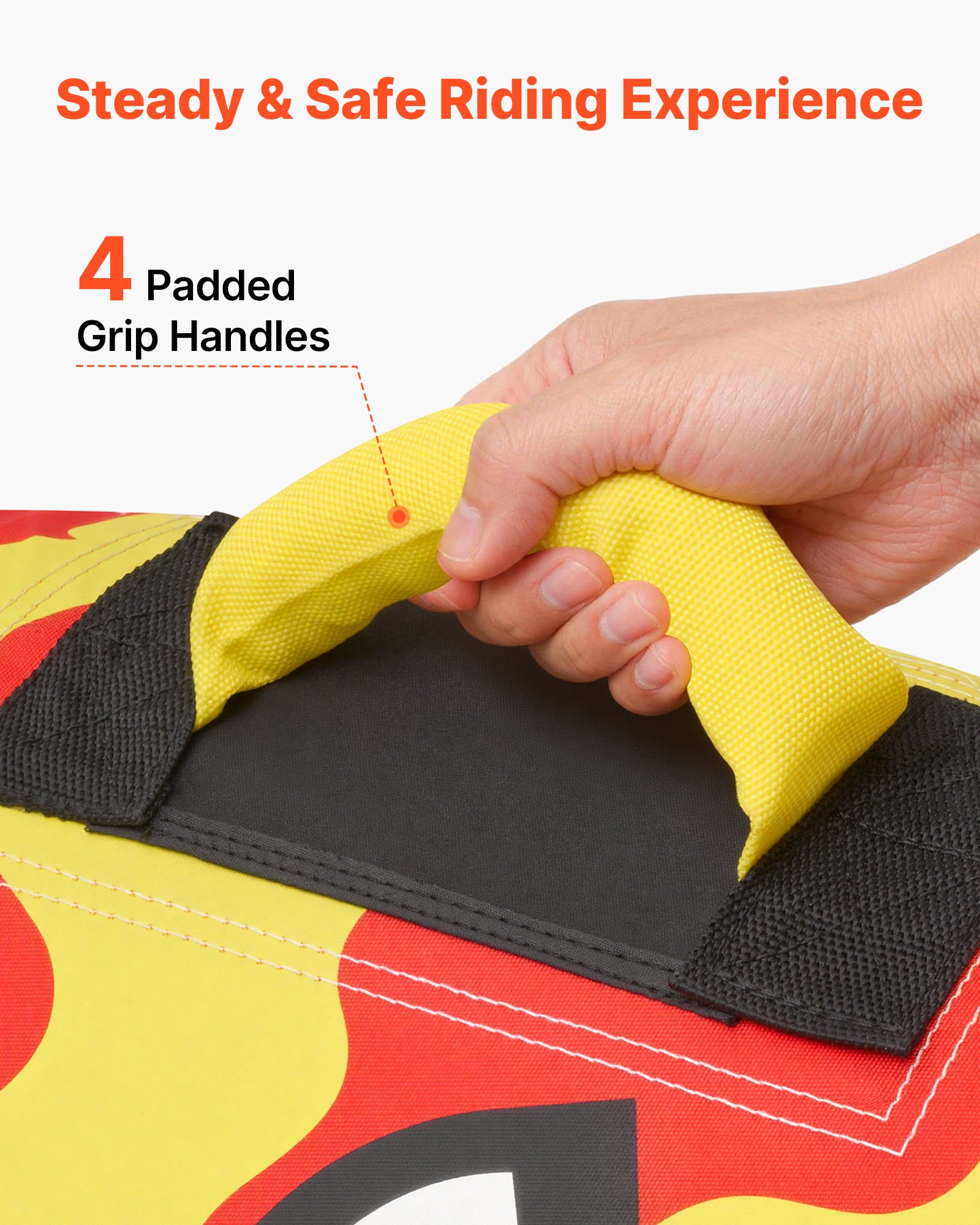 VEVOR Flotador de Arrastre Inflable para Deportes Acuáticos 130 cm, Flotador Remolcable Carga de 154 kg para 2 Personas, con Cubierta de Nailon, Almohadilla Antideslizante, Asas Acolchadas, Rojo