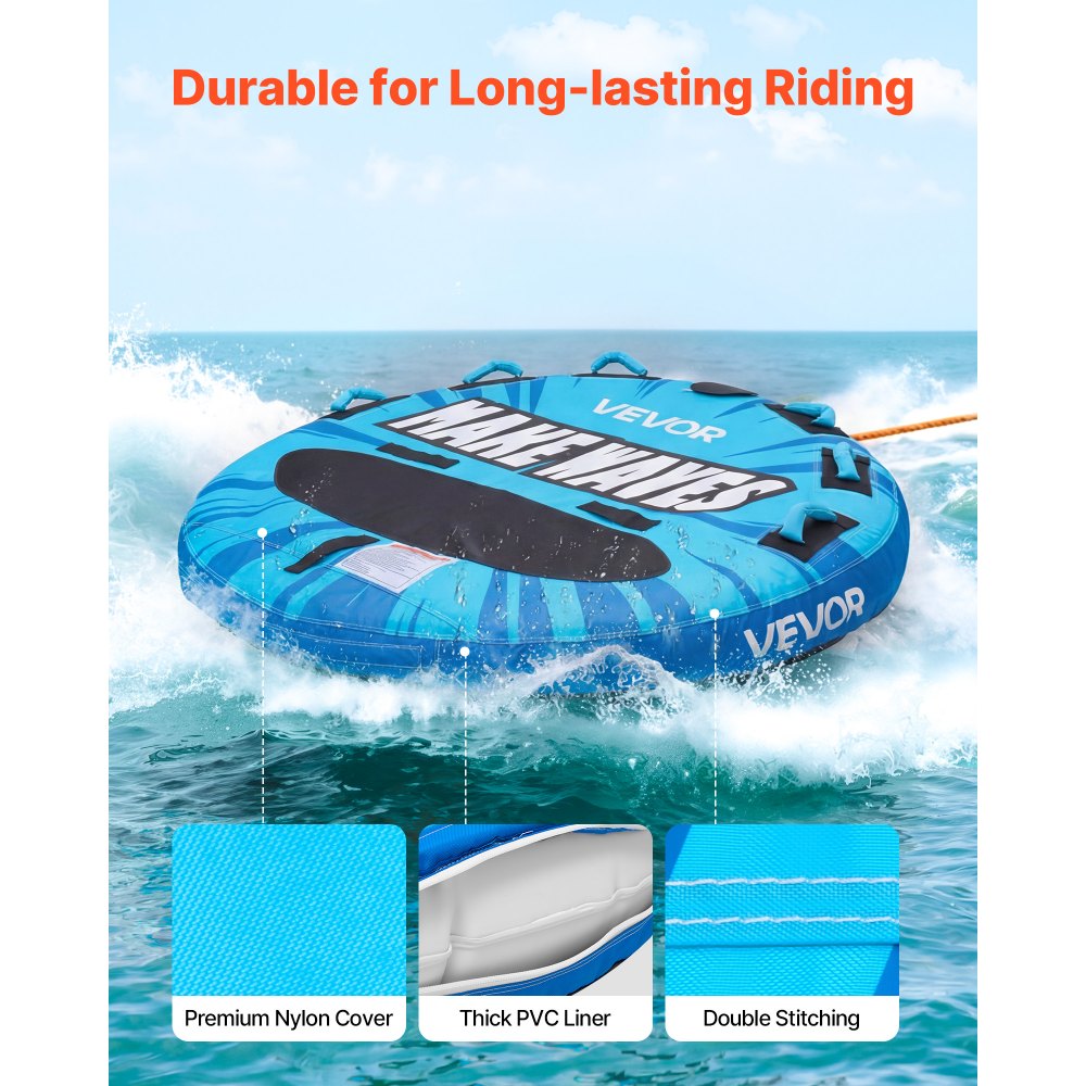 VEVOR Flotador de Arrastre Inflable para Deportes Acuáticos 159,5 cm, Flotador Remolcable para 3 Personas, Carga de 231 kg, con Almohadilla Antideslizante, Cubierta de Nailon, Asas Acolchadas, Azul