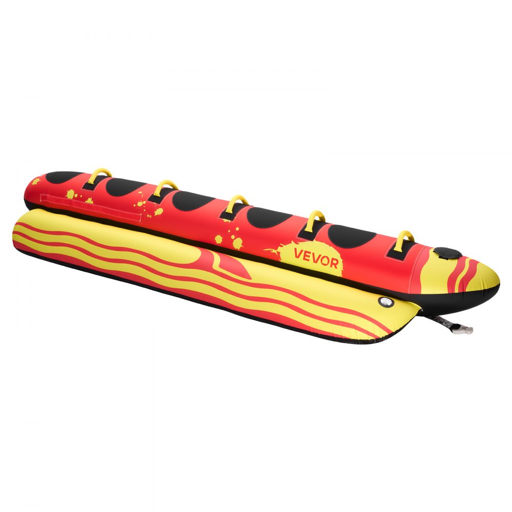 VEVOR Tubo Remolcable para Navegación 5 Pasajeros, Flotador de Arrastre Inflable 354 x 103 cm, Capacidad de 385 kg, para Deportes Acuáticos, con Cubierta Completa de Nailon, Válvula de Seguridad