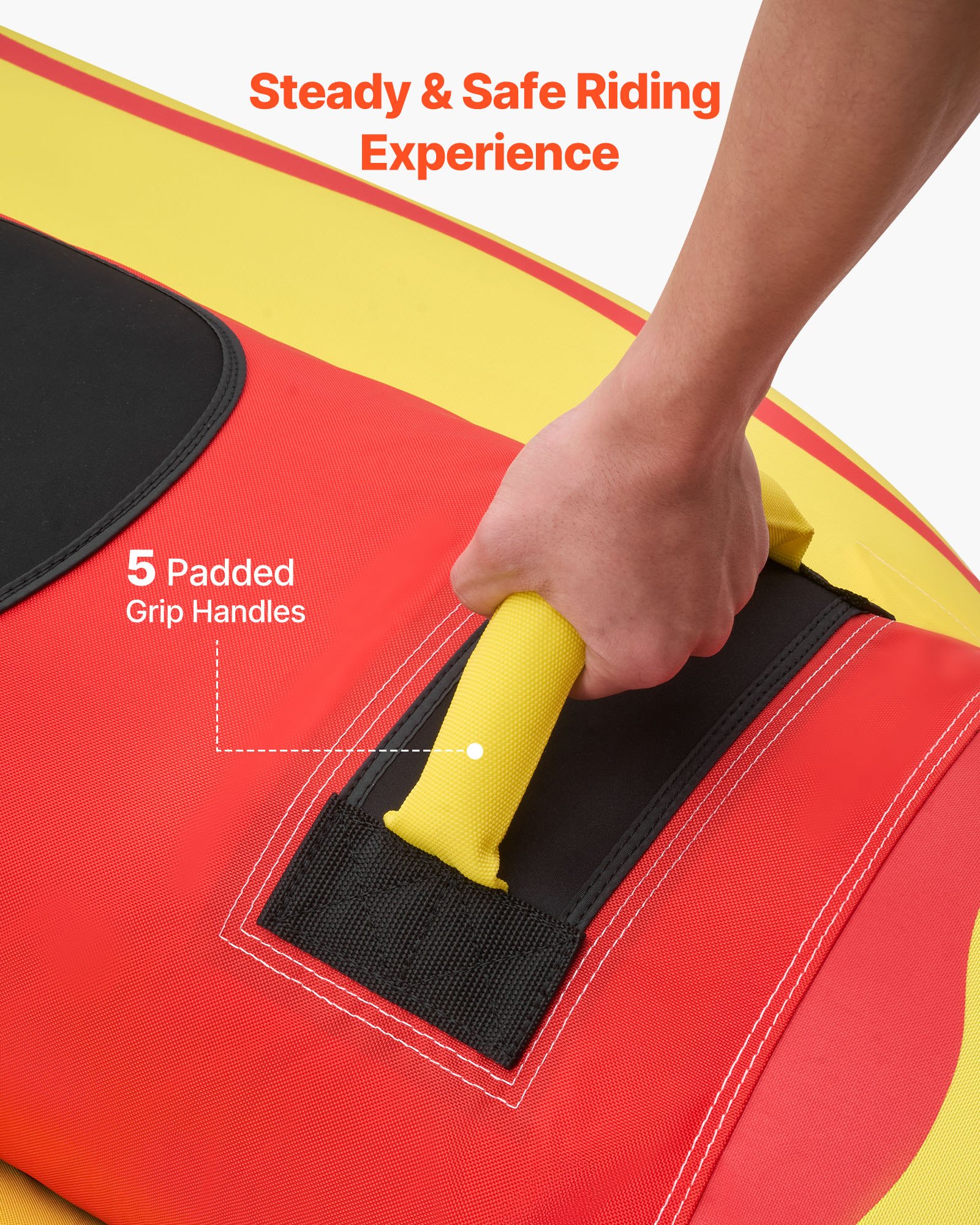 VEVOR Tubo Remolcable para Navegación 5 Pasajeros, Flotador de Arrastre Inflable 354 x 103 cm, Capacidad de 385 kg, para Deportes Acuáticos, con Cubierta Completa de Nailon, Válvula de Seguridad