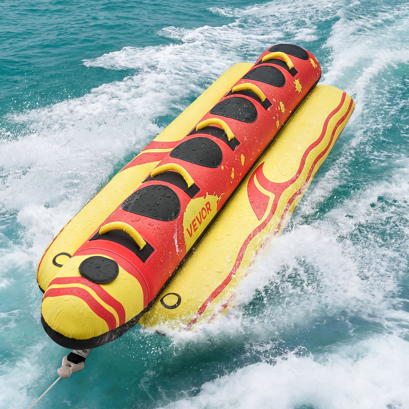 VEVOR Tubo Remolcable para Navegación 5 Pasajeros, Flotador de Arrastre Inflable 354 x 103 cm, Capacidad de 385 kg, para Deportes Acuáticos, con Cubierta Completa de Nailon, Válvula de Seguridad