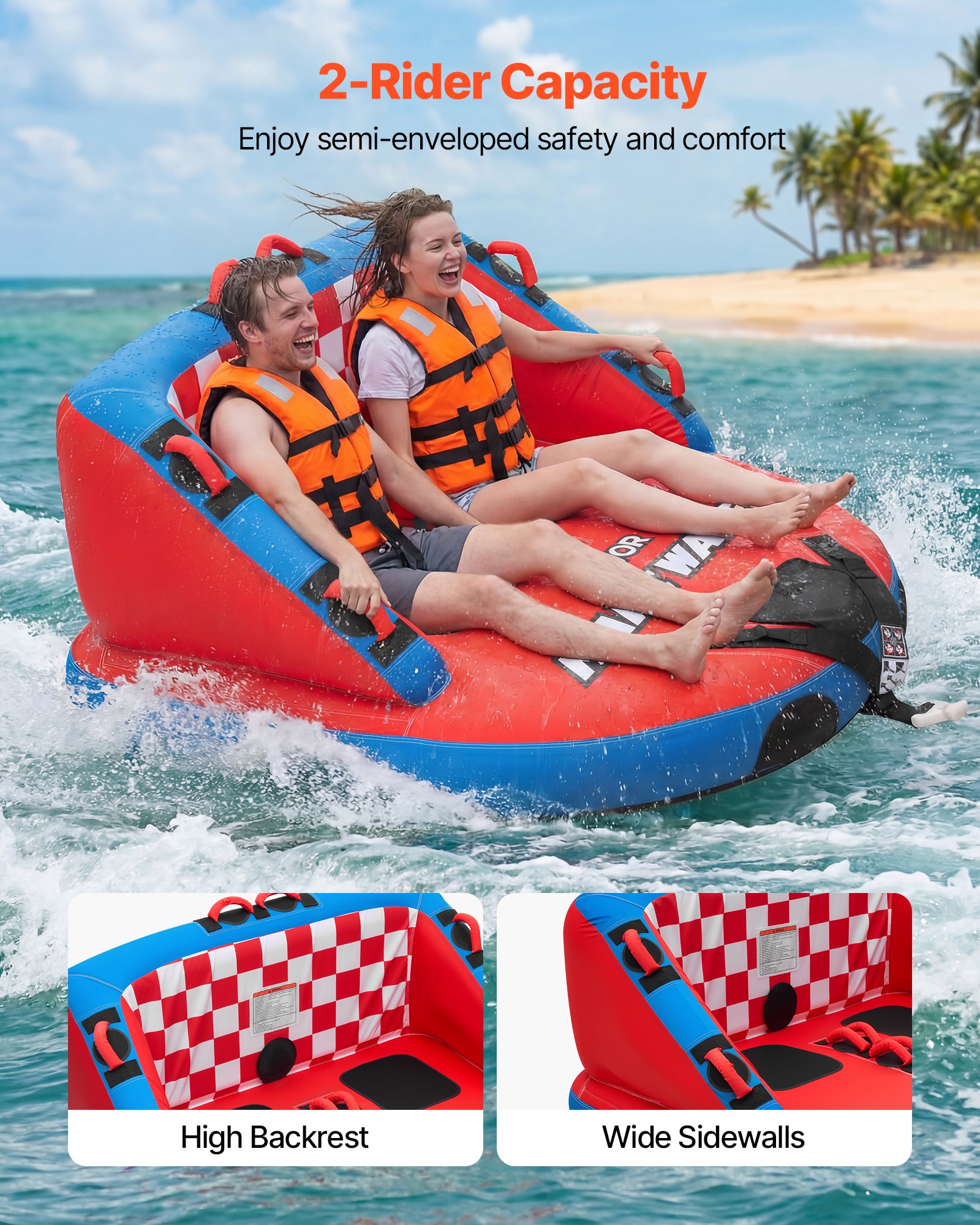 VEVOR Flotador de Arrastre Inflable para Navegación 2 Personas, Flotador Remolcable 166x154,5 cm Capacidad de 154 kg, para Deportes Acuáticos, con Cubierta de Nailon, Válvula de Seguridad, Rojo