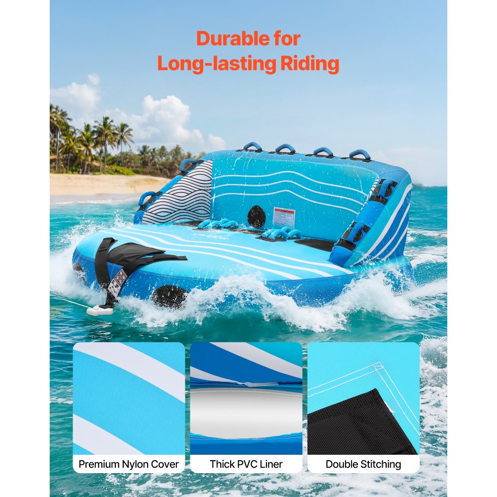 VEVOR Flotador de Arrastre Inflable para Navegación 3 Personas, Flotador Remolcable 195x189,5 cm Capacidad de 231 kg, para Deportes Acuáticos, con Cubierta de Nailon, Válvula de Seguridad, Azul