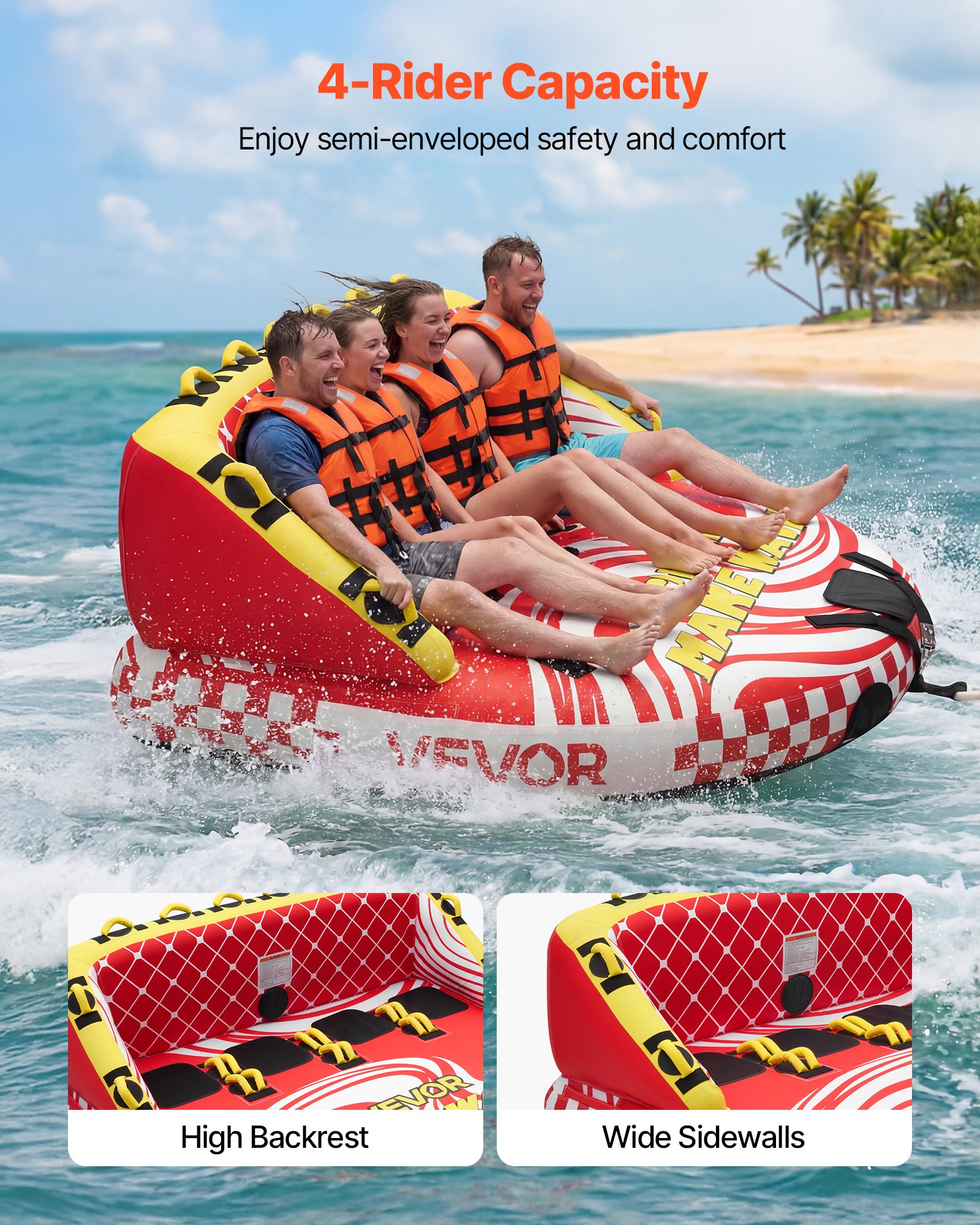 VEVOR Flotador de Arrastre Inflable para Navegación 4 Personas, Flotador Remolcable 219x206 cm Carga de 308 kg, para Deportes Acuáticos, con Cubierta de Nailon, Válvula de Seguridad, Asas Acolchadas
