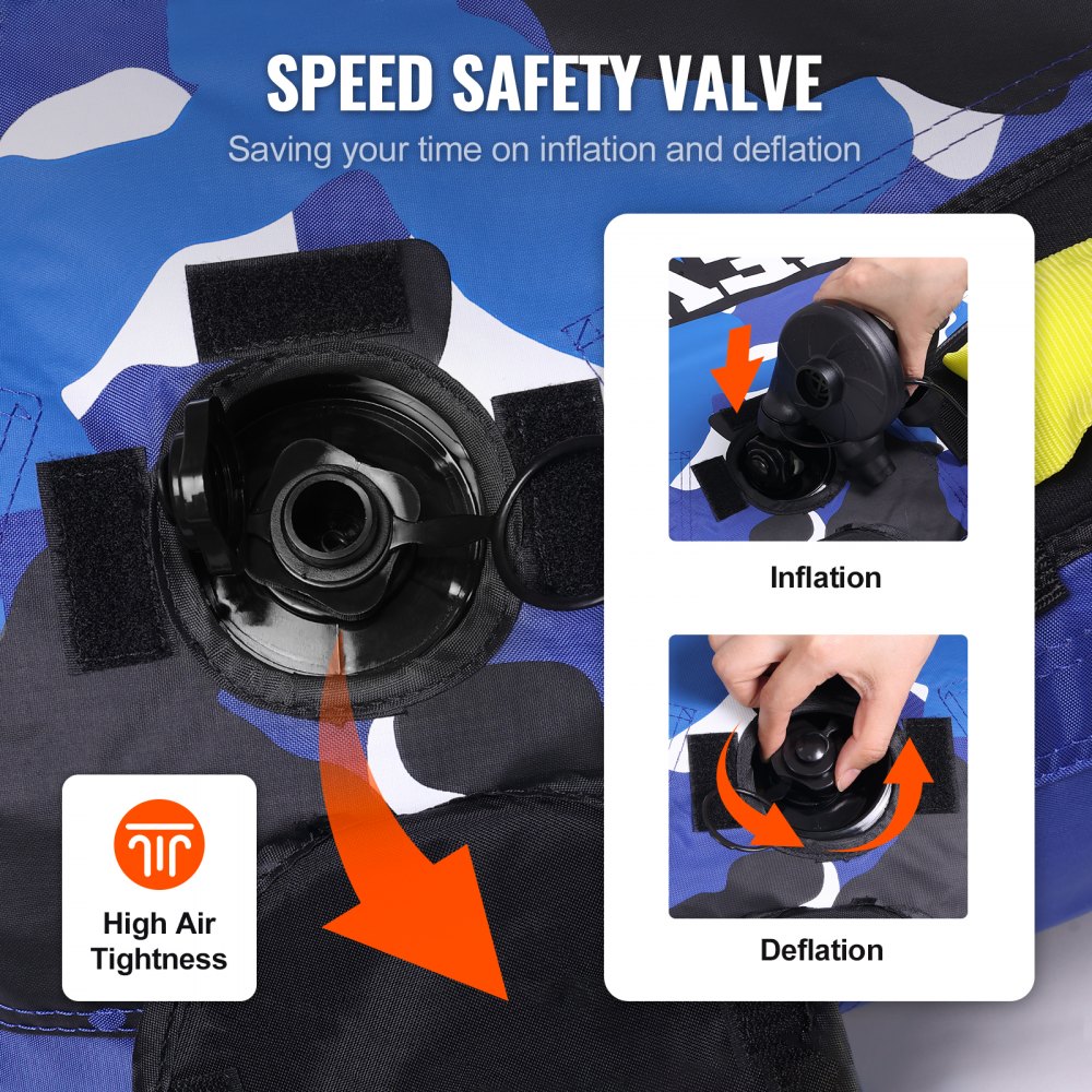 VEVOR Almohadilla Inflable con Tubo Remolcable, Carga de 154kg 1-2 Pasajeros Tubos Remolcables Redondos para Deporte Acuático de 1315mm para Barcos, Cubierta Completa de Nailon, Asas de Agarre EVA