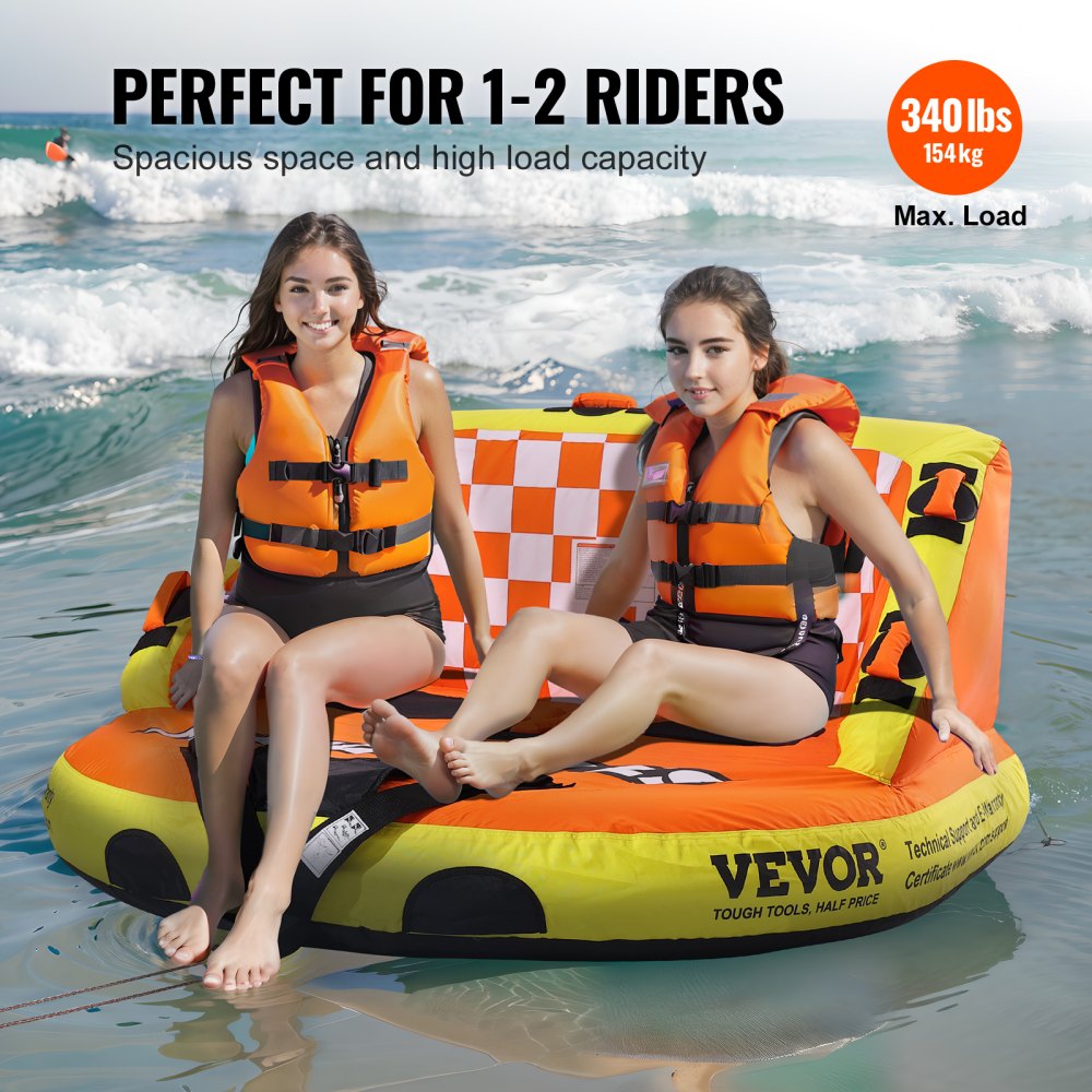 VEVOR Sofá Inflable con Tubo Remolcable Asientos de Cubierta y Respaldo Carga de 154kg 1-2 Pasajeros Tubos Remolcables para Deporte Acuático con parachoques para Barcos Cubierta Completa de Nailon