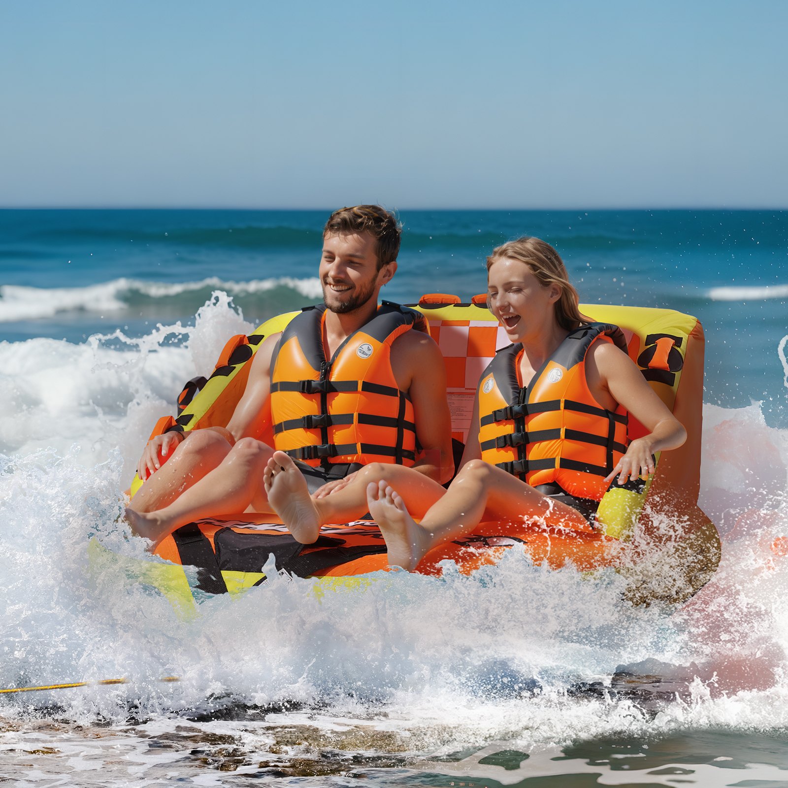 VEVOR Sofá Inflable con Tubo Remolcable Asientos de Cubierta y Respaldo Carga de 154kg 1-2 Pasajeros Tubos Remolcables para Deporte Acuático con parachoques para Barcos Cubierta Completa de Nailon