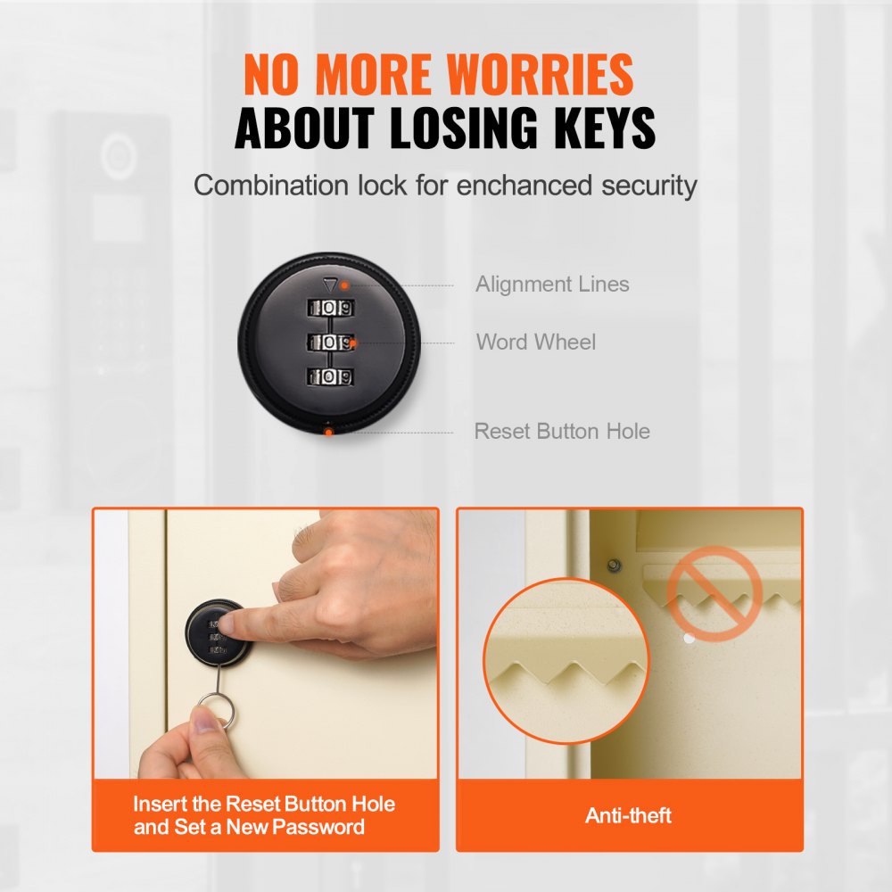 VEVOR Buzón para Vallas de Acero 320 x 158 x 430 mm Buzón Empotrado con Bloqueo de Código Buzón para Paredes y Muros de Vallas 70 a 200 mm Buzón Beige Resistente a la Lluvia para Hogar Oficina