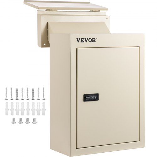 VEVOR Buzón para Vallas Acero de Espesor de 1,2 mm Buzón Empotrado con Bloqueo de Código 31,7 x 16 x 42,9 cm Buzón para Paredes y Muros de Vallas Buzón Beige Resistente a la Lluvia para Hogar Oficina