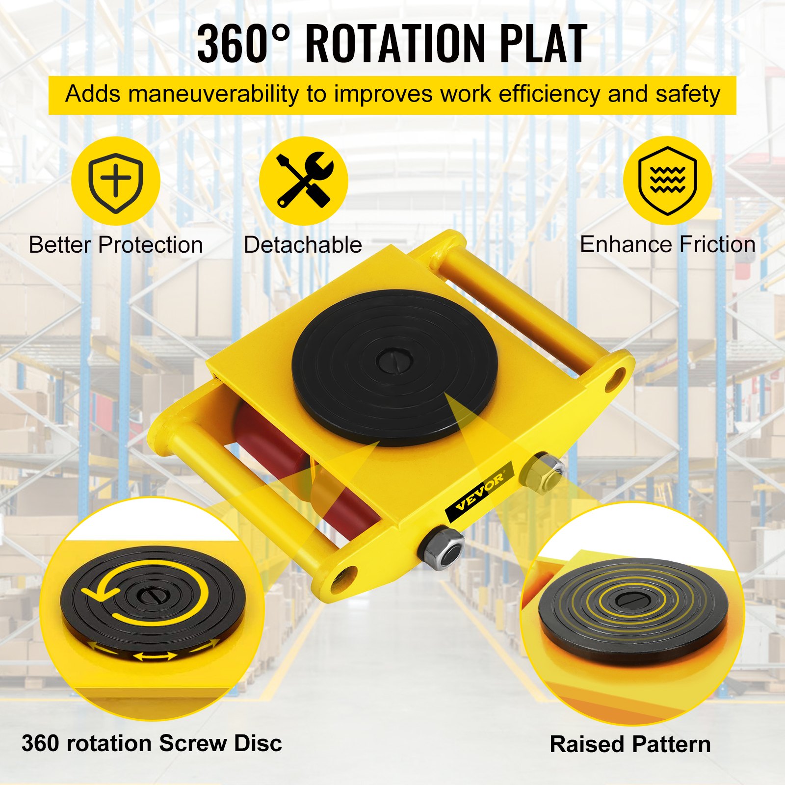 VEVOR Carro de Máquinaria Acero Fundido, Motor de Máquinaria Industrial 5987,4 kg, Máquina de Mover 11,4x8,3x4,4 Pulgadas, Patines de Equipo 4 Ruedas de PU para Almacenamiento Distribución Transporte