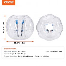 VEVOR Bola de choque inflable Bola de choque de parachoques 1 pieza 1,5 m x 1,2 m Bola de colisión humana Bola de rebote de burbujas de cuerpo de PVC Bola de parachoques inflable transparente