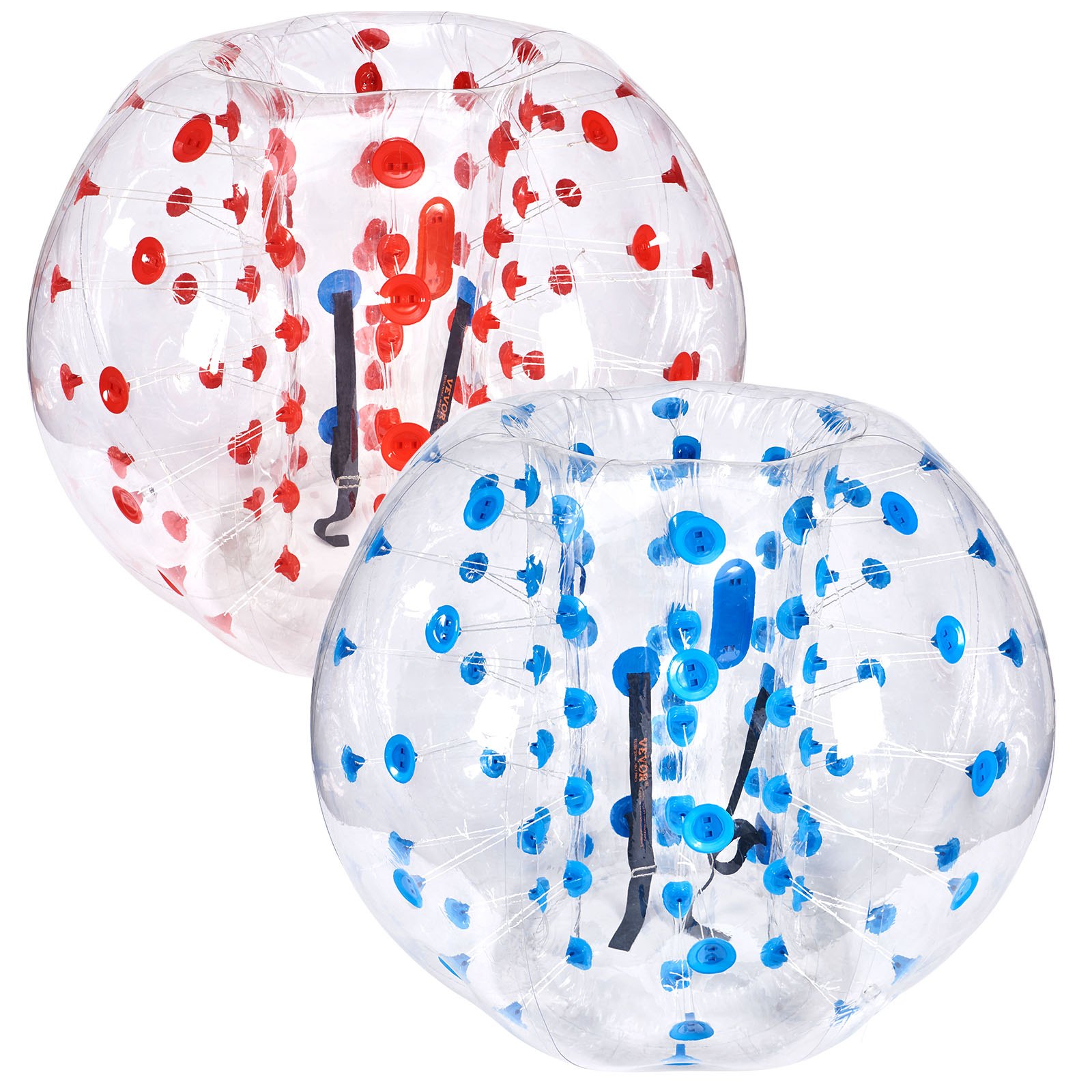 VEVOR 2 pelotas de parachoques inflables de 1,5 m x 1,2 m, pelota de rebote inflable con cuerpo de PVC para actividades al aire libre, pelota de parachoques inflable de puntos rojo y azul