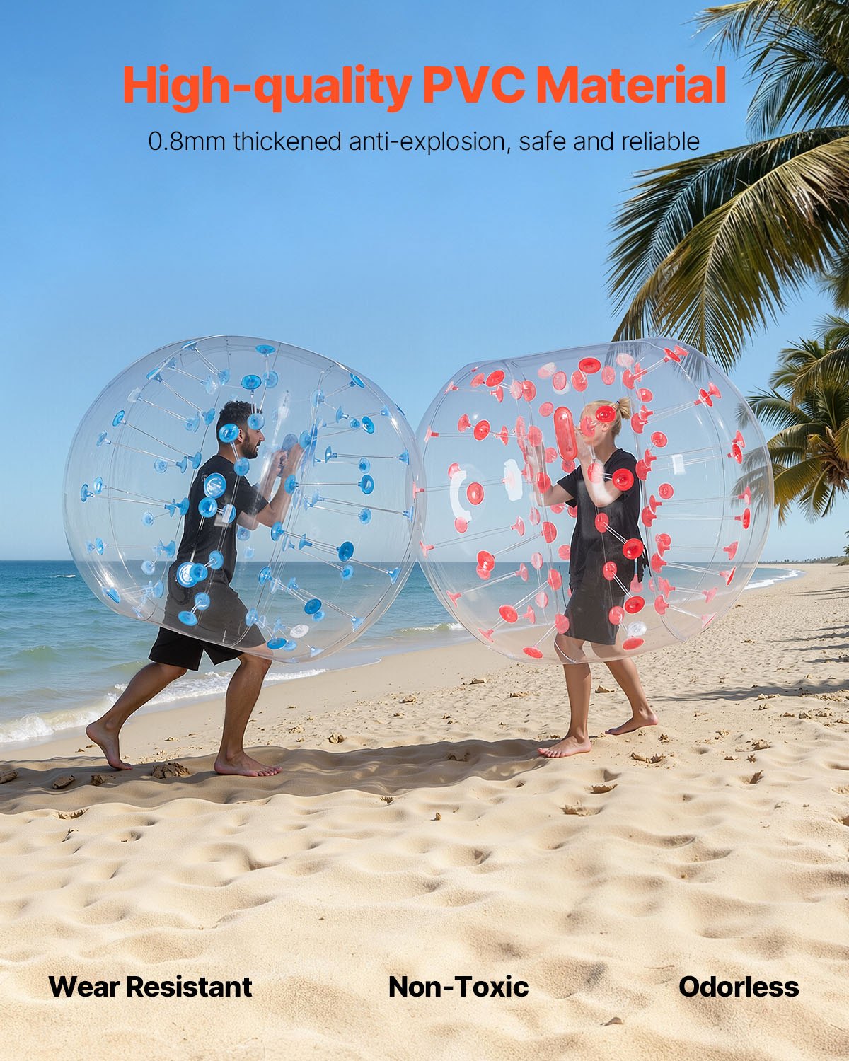 VEVOR 2 pelotas de parachoques inflables de 1,5 m x 1,2 m, pelota de rebote inflable con cuerpo de PVC para actividades al aire libre, pelota de parachoques inflable de puntos rojo y azul