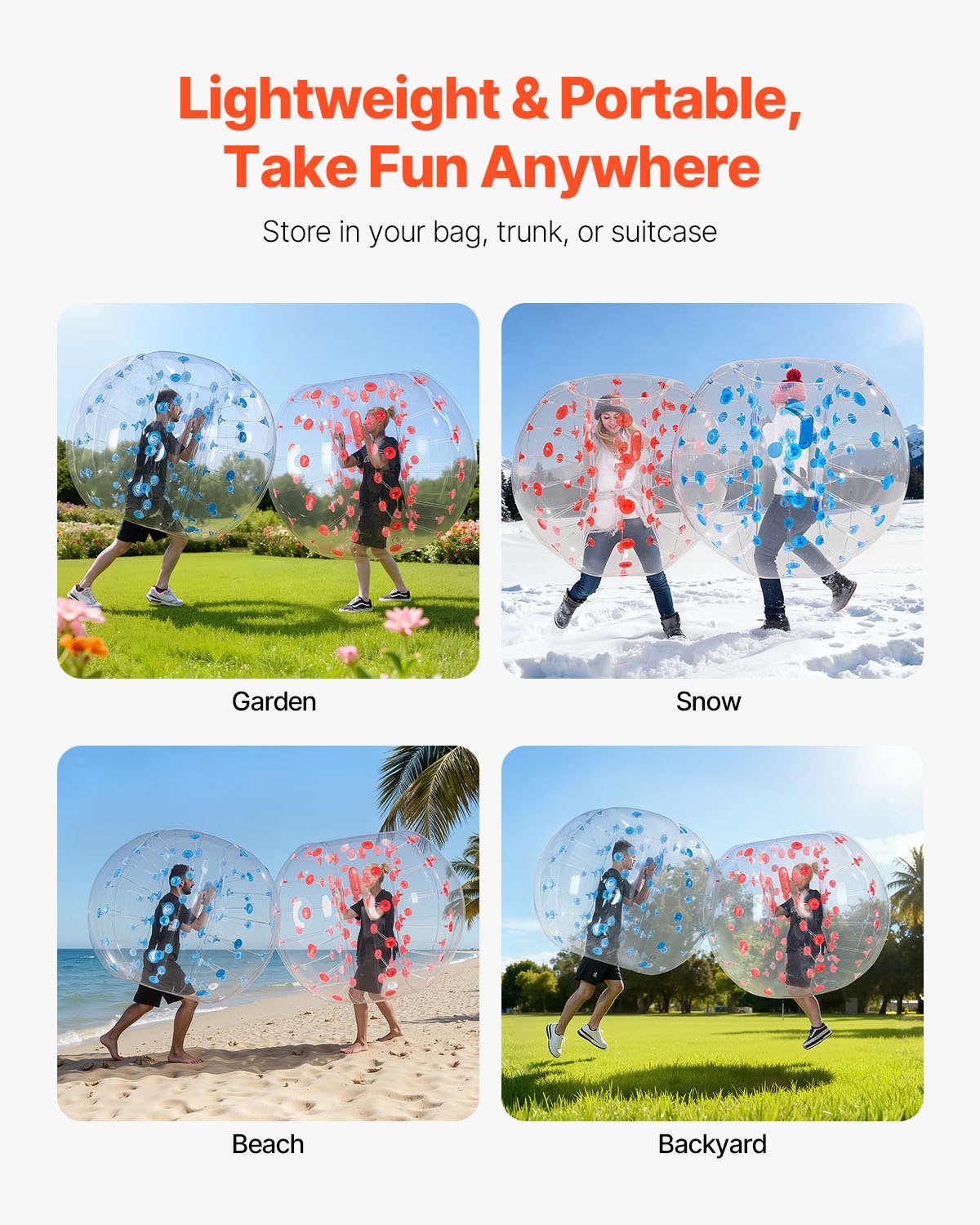 VEVOR 2 pelotas de parachoques inflables de 1,5 m x 1,2 m, pelota de rebote inflable con cuerpo de PVC para actividades al aire libre, pelota de parachoques inflable de puntos rojo y azul