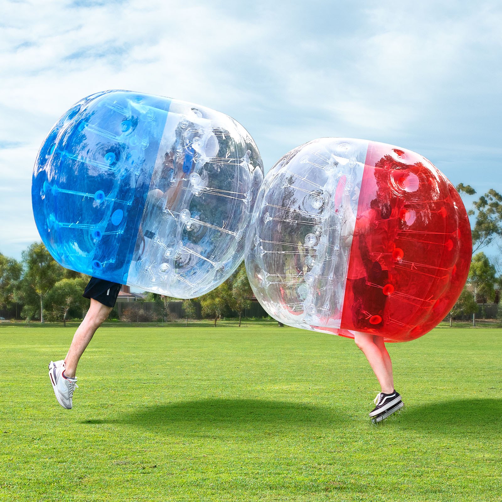 VEVOR Inflatable Bump Ball, Bumper Ball, 2-Pack, 1.5mx 1.2m, Human Collision Ball, PVC Body Bubble Bounce Ball for Outdoor Activities, Red + Blue + Transparent Inflatable Bumper Ball