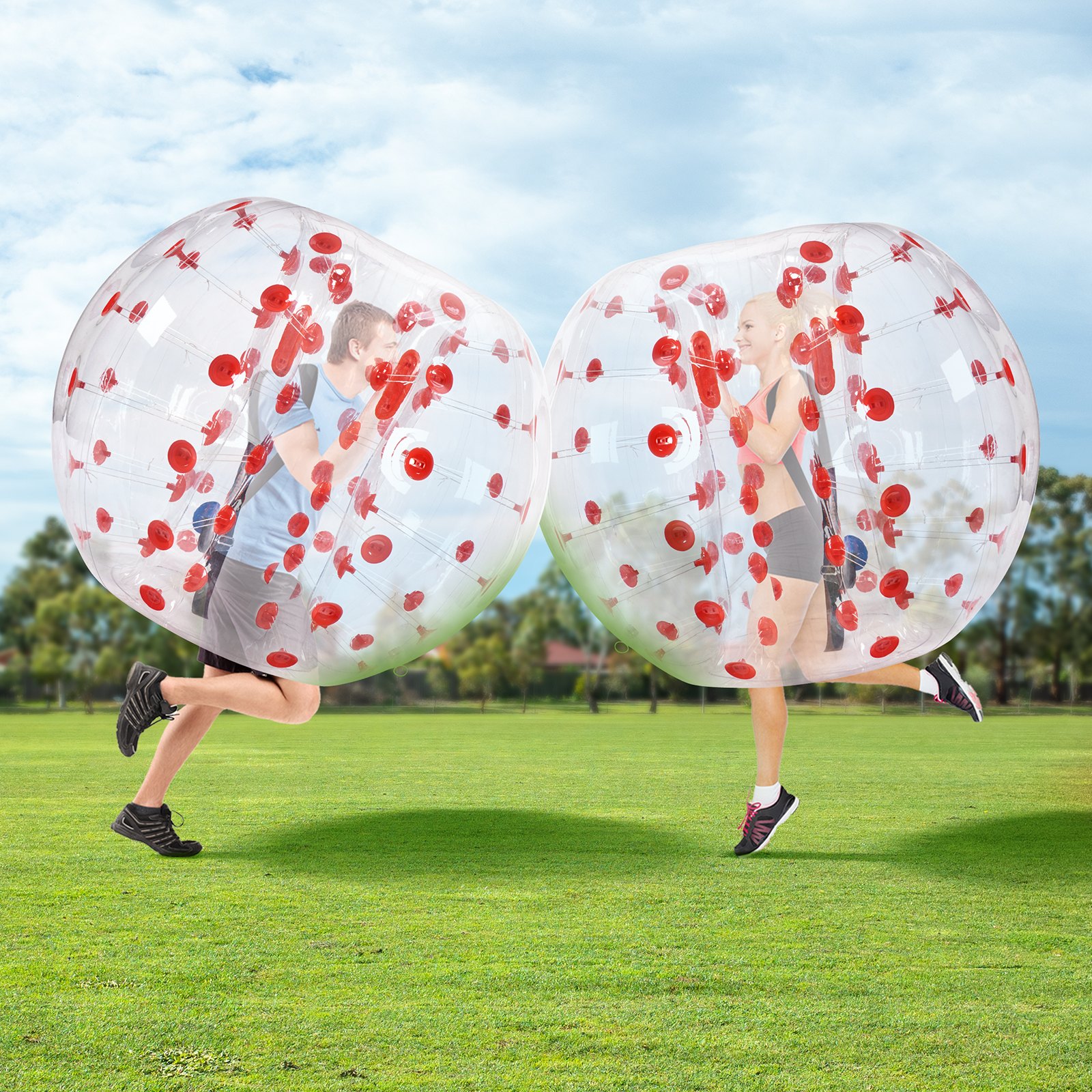 VEVOR Bola de Choque Inflable Bola de Choque de Parachoques 1,5 m x 1,2 m Bola de Colisión Humana Bola de Rebote de Burbuja de Cuerpo de PVC Transparente + Bola de Parachoques Inflable de Puntos Rojos