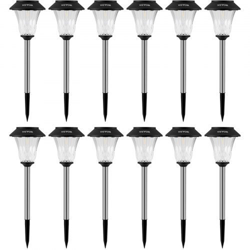 VEVOR Luces solares para jardín impermeable IP44 Lámparas solares para camisas, 12 piezas, panel solar de poliéster, faros solares y exteriores de acero