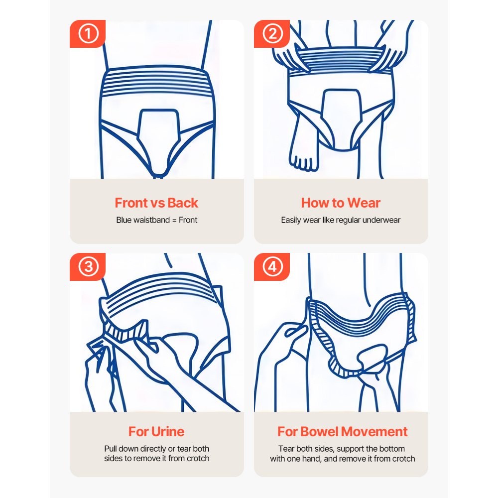 VEVOR Incontinence Pants for Adults, Disposable Portable Pants for Men & Women, Disposable Pull-Up Diaper with Leak-Proof Leg Cuffs & Wetness Indicator – Size XL, 64 pcs (4 packs of 16 pcs each)