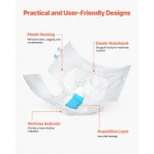 VEVOR Calzoncillos para Adultos con Adhesivos para Incontinencia Talla L Blanco