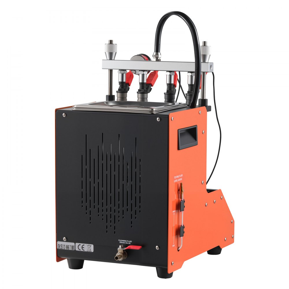 VEVOR Limpiador de Inyectores 9 Modos de Prueba 3 Modos de Limpieza, Máquina de Limpieza Ultrasónica de 4 Cilindros y 28 kHz, con Válvula de Drenaje y Voltaje de 12 V para Automóviles y Motocicletas