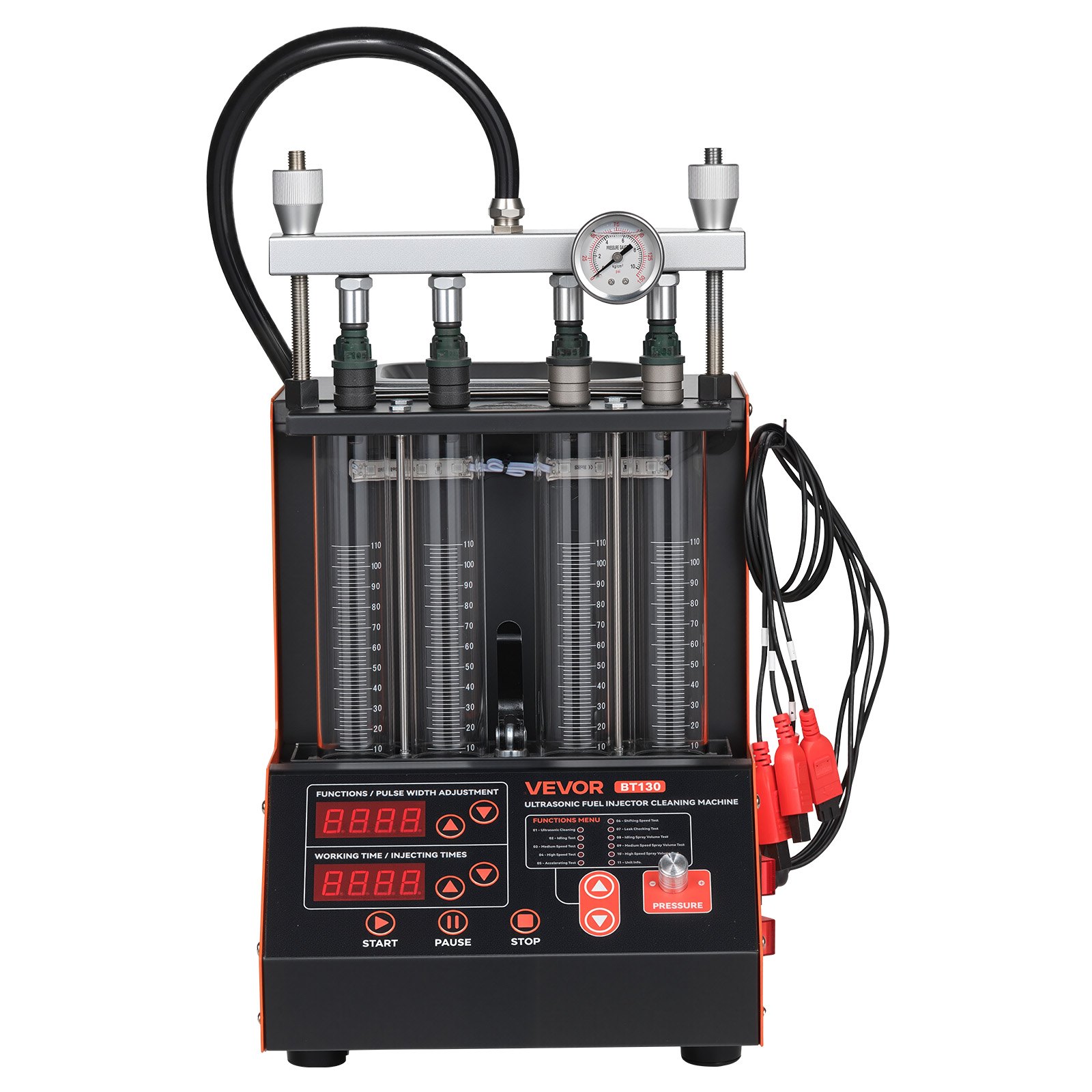 VEVOR Limpiador de Inyectores 9 Modos de Prueba 3 Modos de Limpieza, Máquina de Limpieza Ultrasónica de 4 Cilindros y 28 kHz, con Válvula de Drenaje y Voltaje de 12 V para Automóviles y Motocicletas