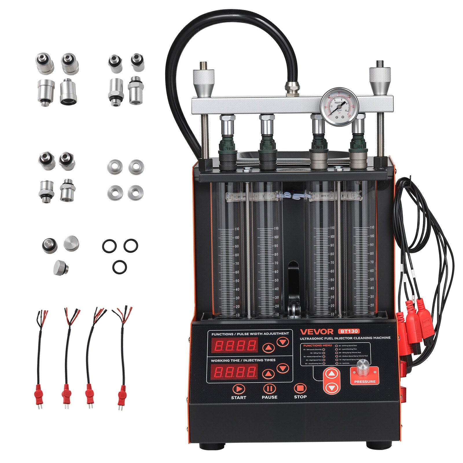 VEVOR Limpiador de Inyectores 9 Modos de Prueba 3 Modos de Limpieza, Máquina de Limpieza Ultrasónica de 4 Cilindros y 28 kHz, con Válvula de Drenaje y Voltaje de 12 V para Automóviles y Motocicletas