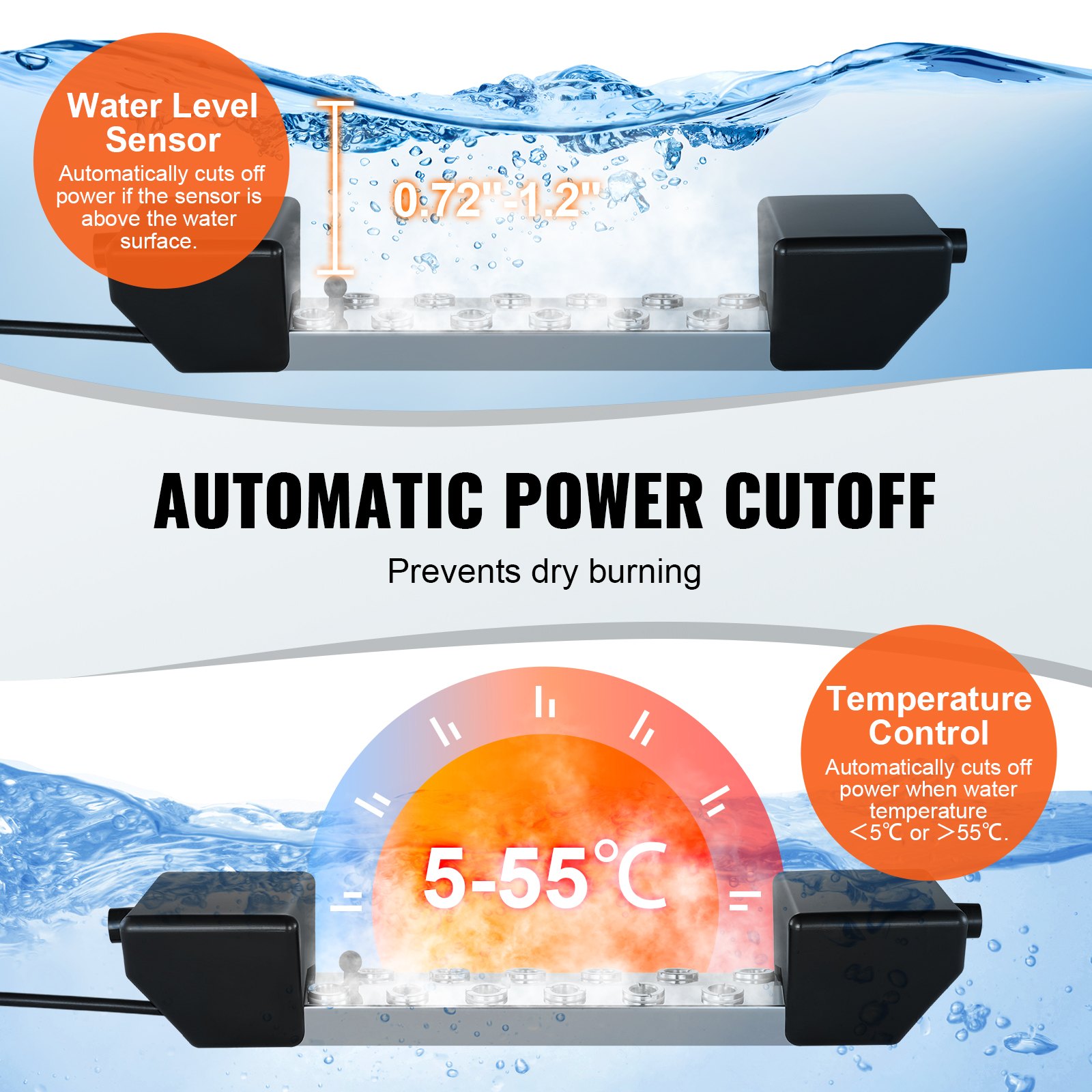 VEVOR - Generador de niebla ultrasónico de 12 cabezales, 9000 ml/h, generador de niebla con fuente de alimentación impermeable IP67 de 300 W, boya, discos de repuesto, para estanque, jardín, rocalla, invernadero, decoración de Halloween