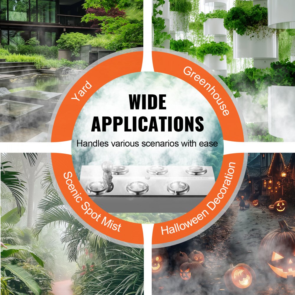 VEVOR - Generador de niebla ultrasónico de 6 cabezales, 4500 ml/h, generador de niebla con fuente de alimentación impermeable IP67 de 165 W, boya, discos de repuesto, para estanque, jardín, rocalla, invernadero, decoración de Halloween