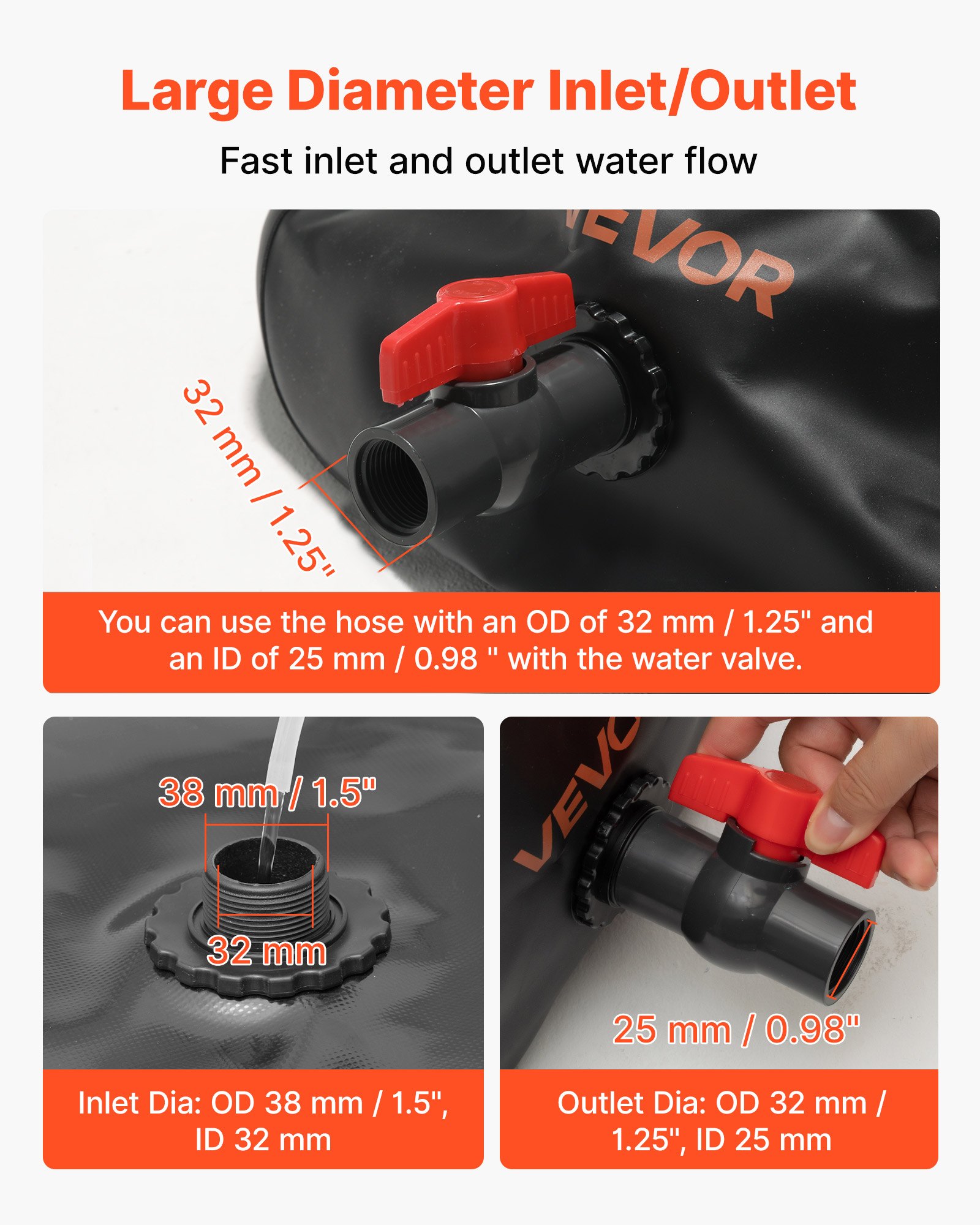 VEVOR Water Storage Bladder, 1000L Water Storage Container Tank, 1000D PVC Large Capacity Soft Bag Bladder, Collapsible Portable for Garden Irrigation, Camping, RV, Emergency Use - Black