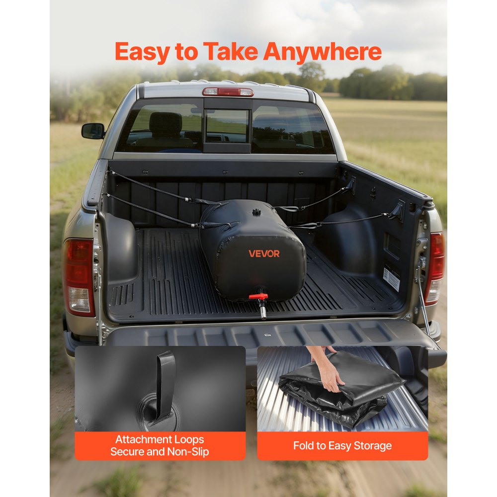 VEVOR ​Vejiga del Almacenamiento de Agua con Válvula 113 L, Bolsa de Agua de PVC Doble Capa 1000D, Portátil y Plegable, Resistente a Fugas, para Autocaravanas, Camiones, Uso en Exteriores, Negro