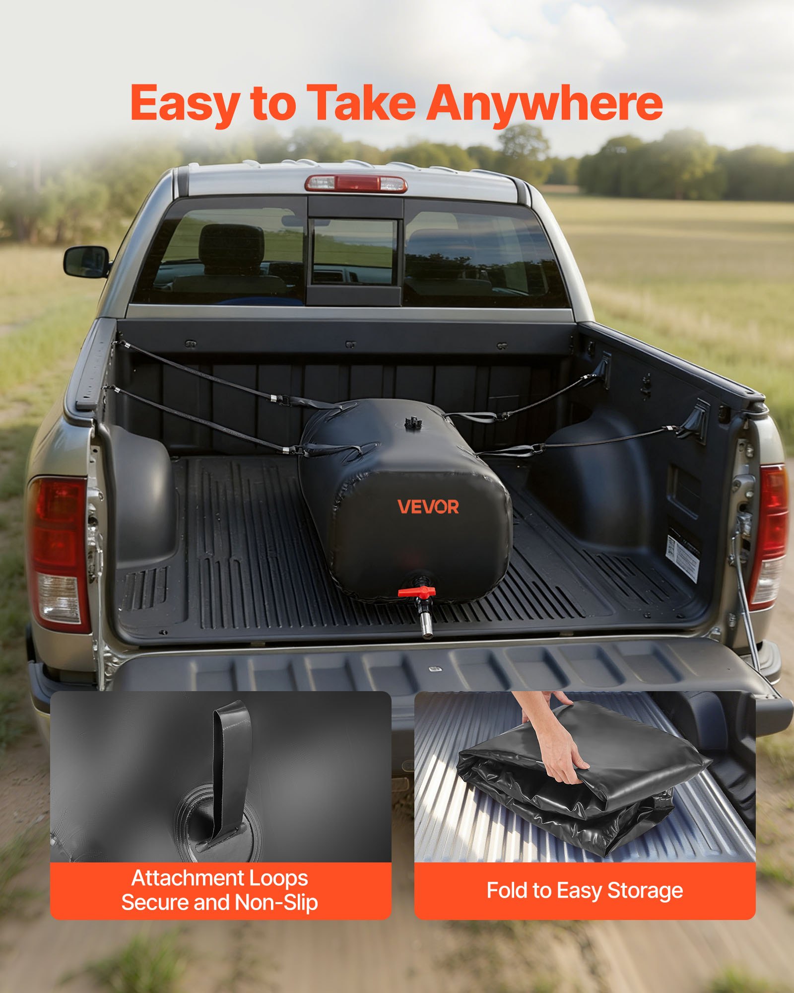 VEVOR ​Vejiga del Almacenamiento de Agua con Válvula 113 L, Bolsa de Agua de PVC Doble Capa 1000D, Portátil y Plegable, Resistente a Fugas, para Autocaravanas, Camiones, Uso en Exteriores, Negro