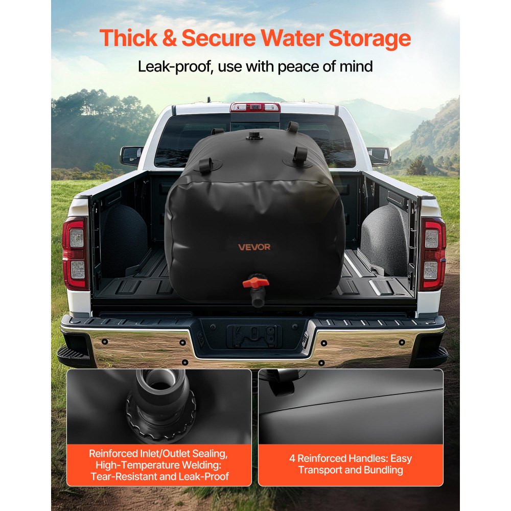 VEVOR Water Storage Bladder, 240L Water Storage Container Tank, 1000D PVC Large Capacity Soft Bag Bladder, Collapsible Portable for Garden Irrigation, Camping, RVs, Emergency Use - Black