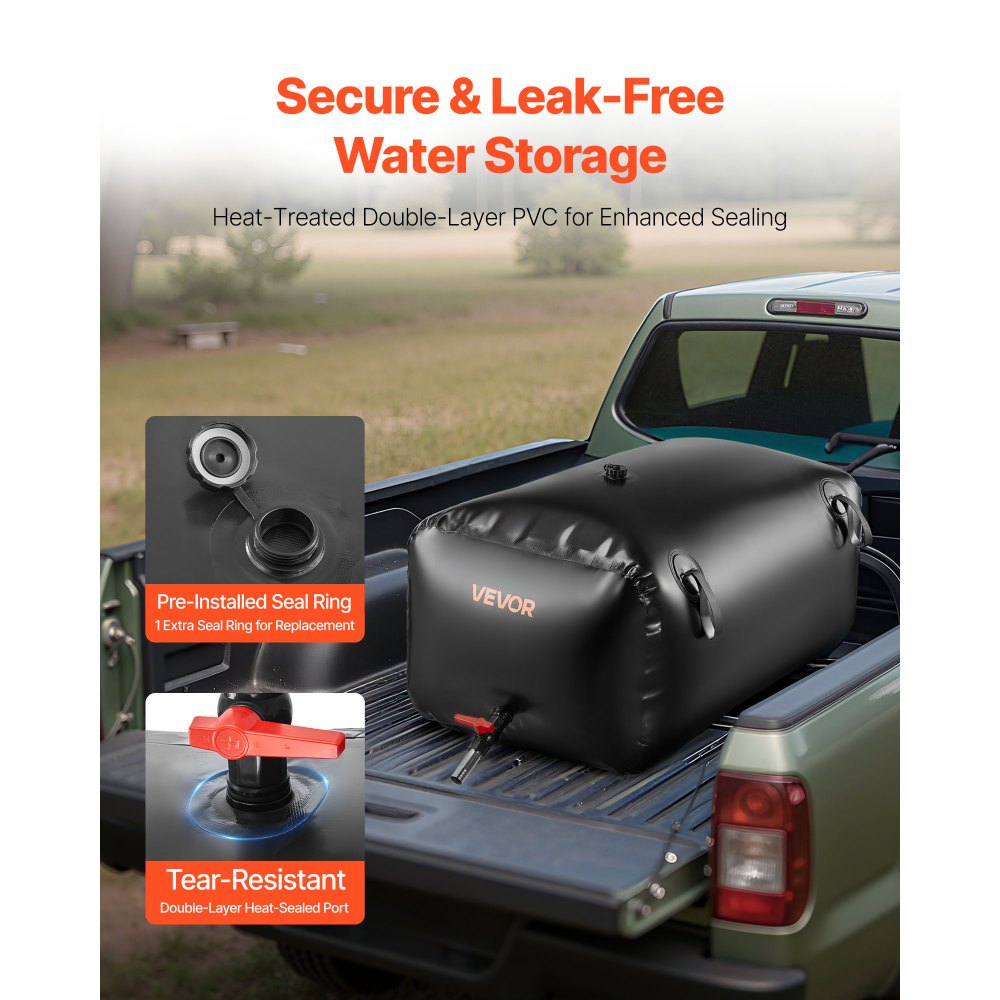 VEVOR ​Vejiga del Almacenamiento de Agua con Válvula 240 L, Bolsa de Agua de PVC Doble Capa 1000D, Portátil y Plegable, Resistente a Fugas, para Autocaravanas, Camiones, Uso en Exteriores, Negro