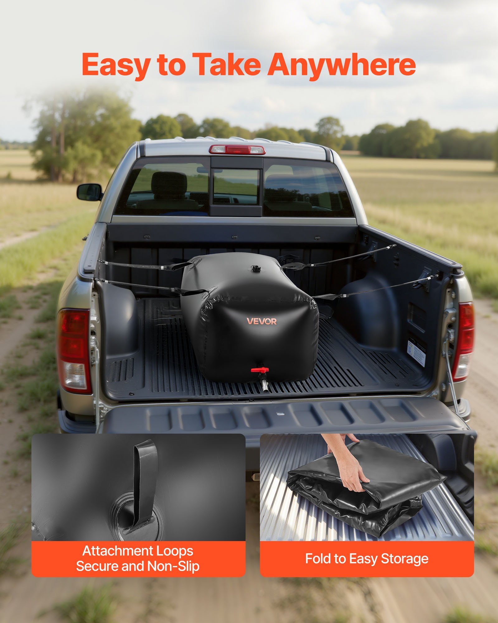 VEVOR ​Vejiga del Almacenamiento de Agua con Válvula 240 L, Bolsa de Agua de PVC Doble Capa 1000D, Portátil y Plegable, Resistente a Fugas, para Autocaravanas, Camiones, Uso en Exteriores, Negro