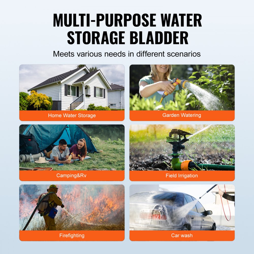 VEVOR Vejiga de Almacenamiento de Agua 200L Tanque de Agua Plegable de PVC 1000D Contenedor Blando de Agua de Portátil Bolsa de Agua Gran Capacidad para Prevención de Incendios, Autocaravana, Negro