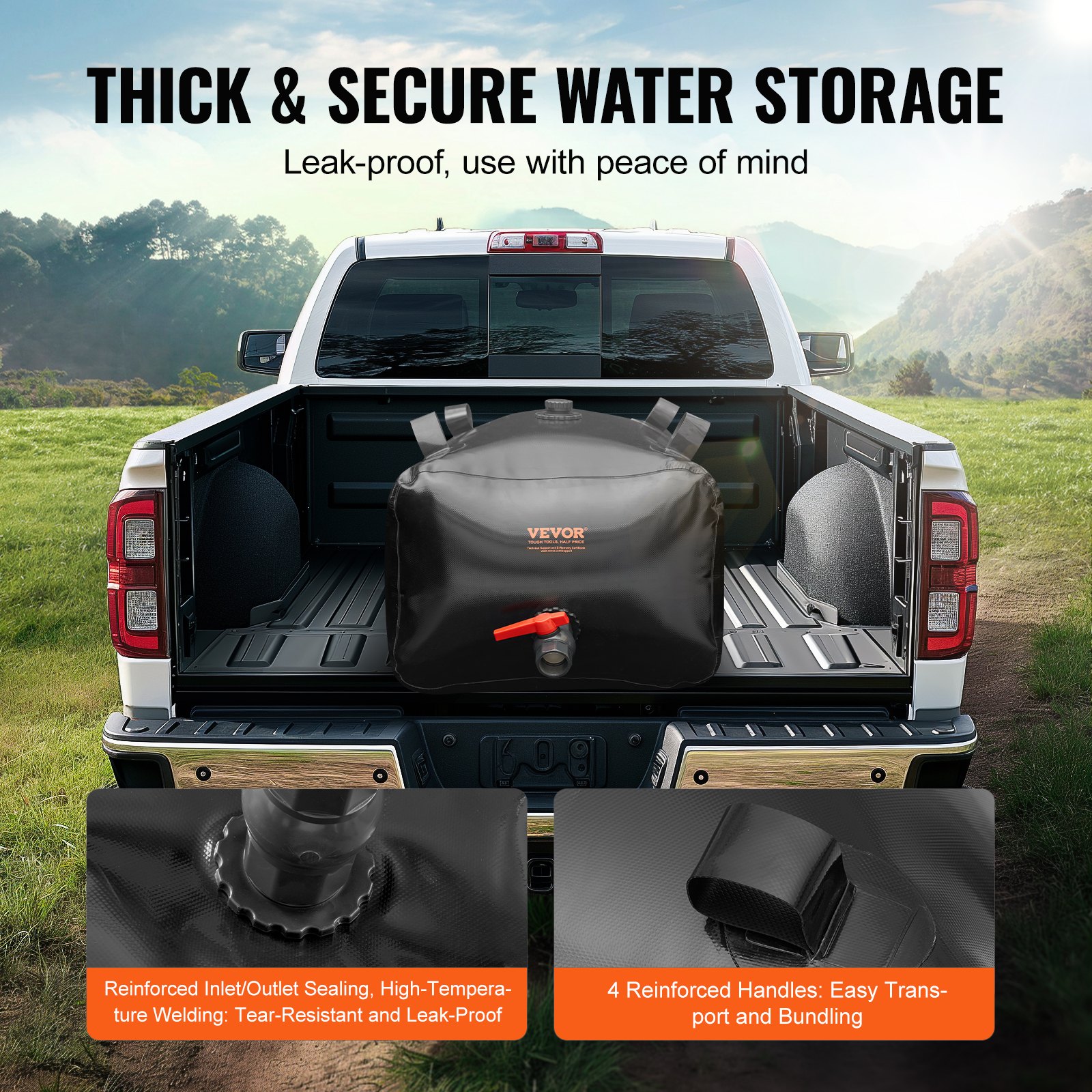 VEVOR Vejiga de Almacenamiento de Agua 200L Tanque de Agua Plegable de PVC 1000D Contenedor Blando de Agua de Portátil Bolsa de Agua Gran Capacidad para Prevención de Incendios, Autocaravana, Negro