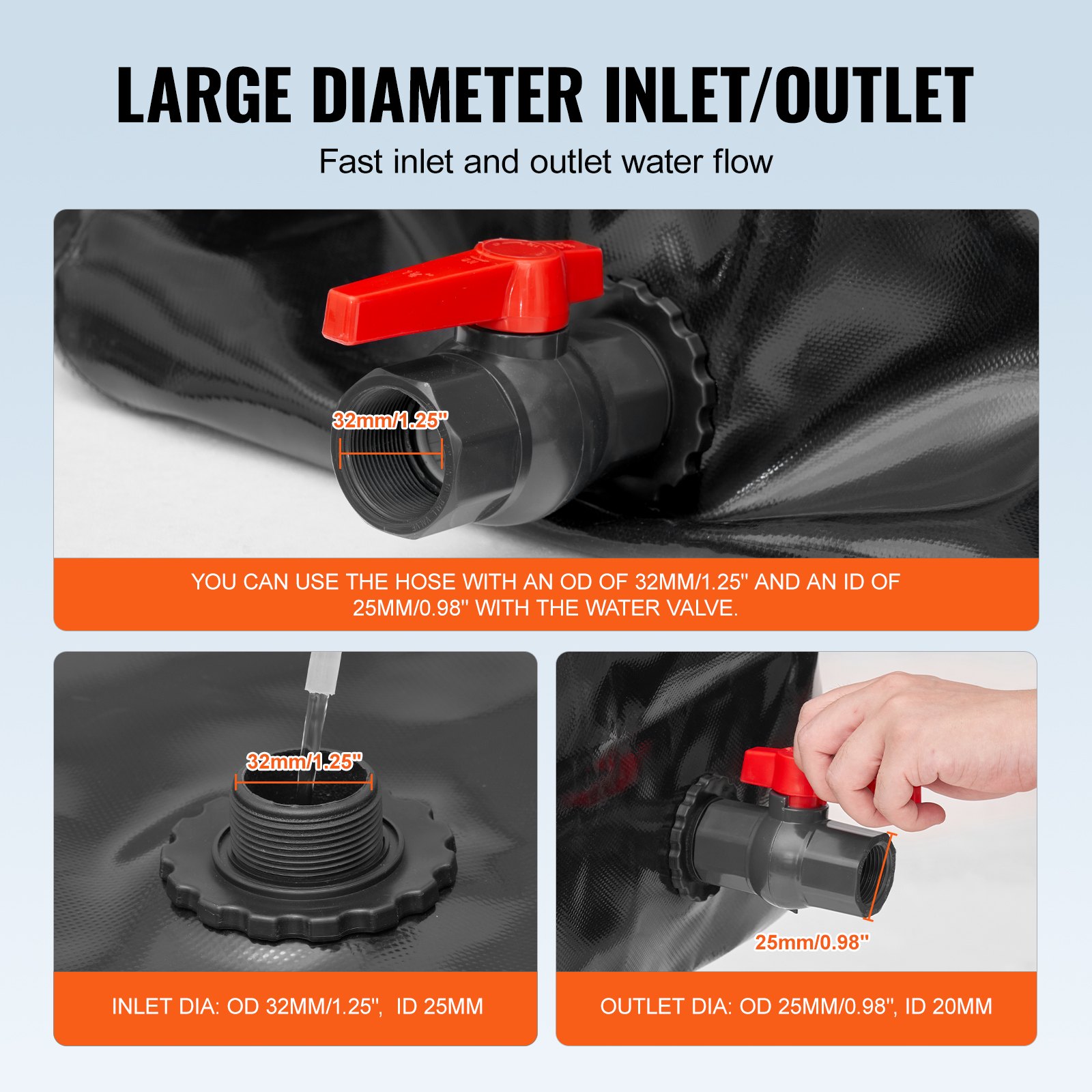 VEVOR Vejiga de Almacenamiento de Agua 200L Tanque de Agua Plegable de PVC 1000D Contenedor Blando de Agua de Portátil Bolsa de Agua Gran Capacidad para Prevención de Incendios, Autocaravana, Negro