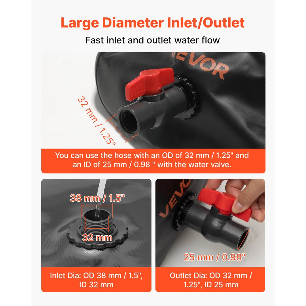 VEVOR Tanque de Agua Blanda, Depósito de Agua Flexible Plegable de PVC 1000D, Bolsa Flexible Portátil de Gran Capacidad de 330 L para Riego de Jardines, Camping y Prevención de Incendios, Negro