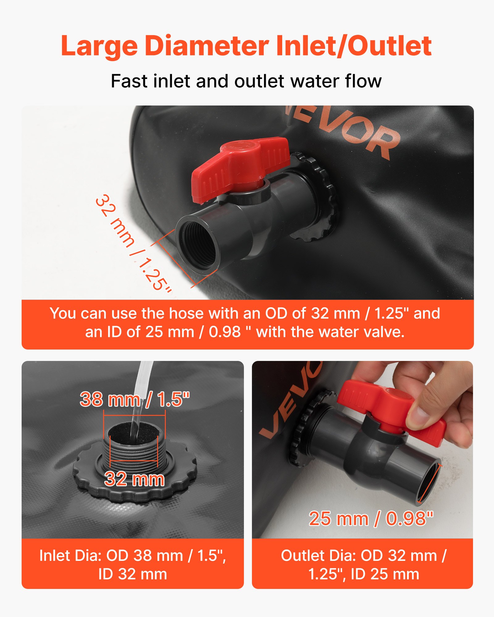 VEVOR Tanque de Agua Blanda, Depósito de Agua Flexible Plegable de PVC 1000D, Bolsa Flexible Portátil de Gran Capacidad de 330 L para Riego de Jardines, Camping y Prevención de Incendios, Negro