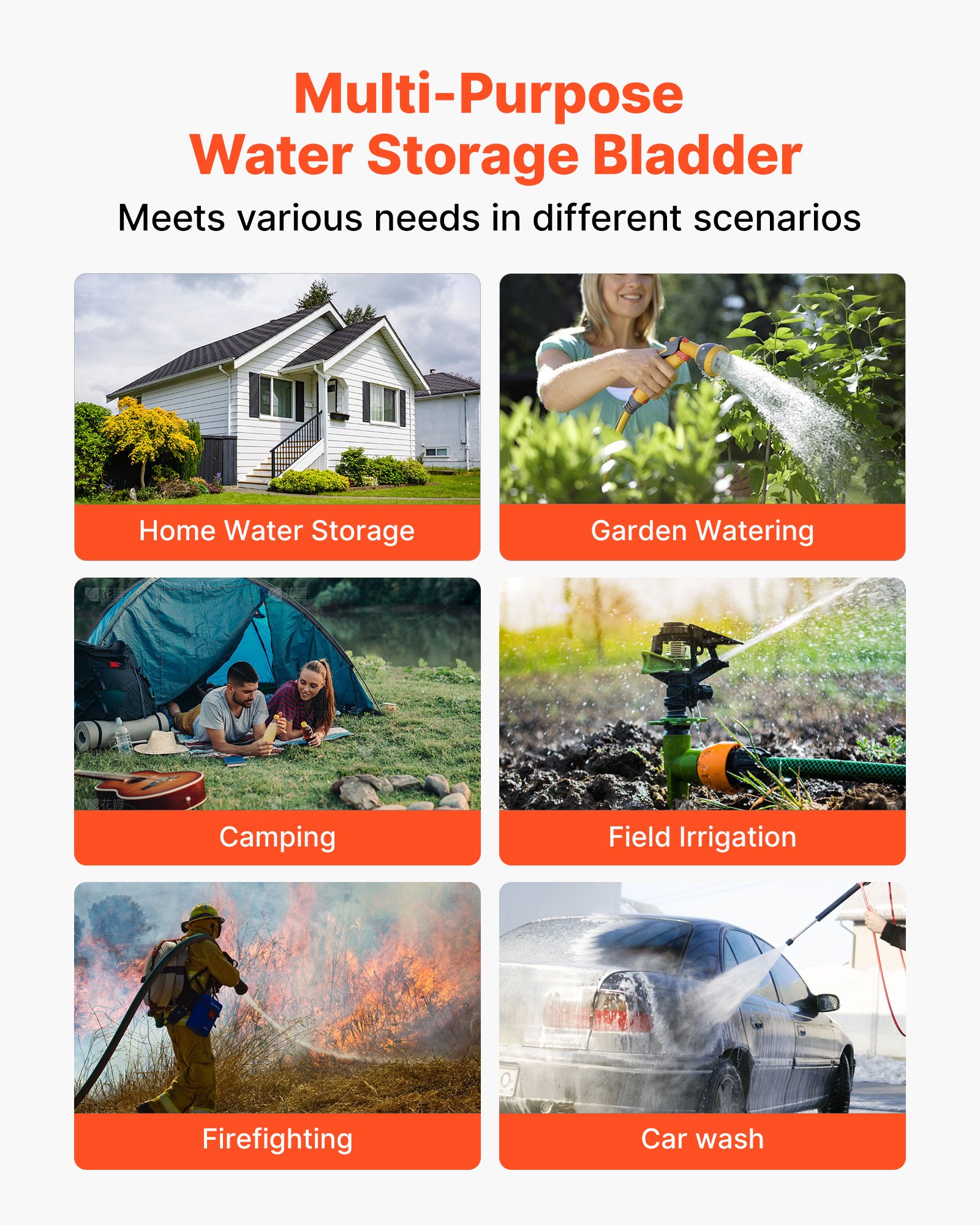 VEVOR Tanque de Agua Blanda, Depósito de Agua Flexible Plegable de PVC 1000D, Bolsa Flexible Portátil de Gran Capacidad de 330 L para Riego de Jardines, Camping y Prevención de Incendios, Negro