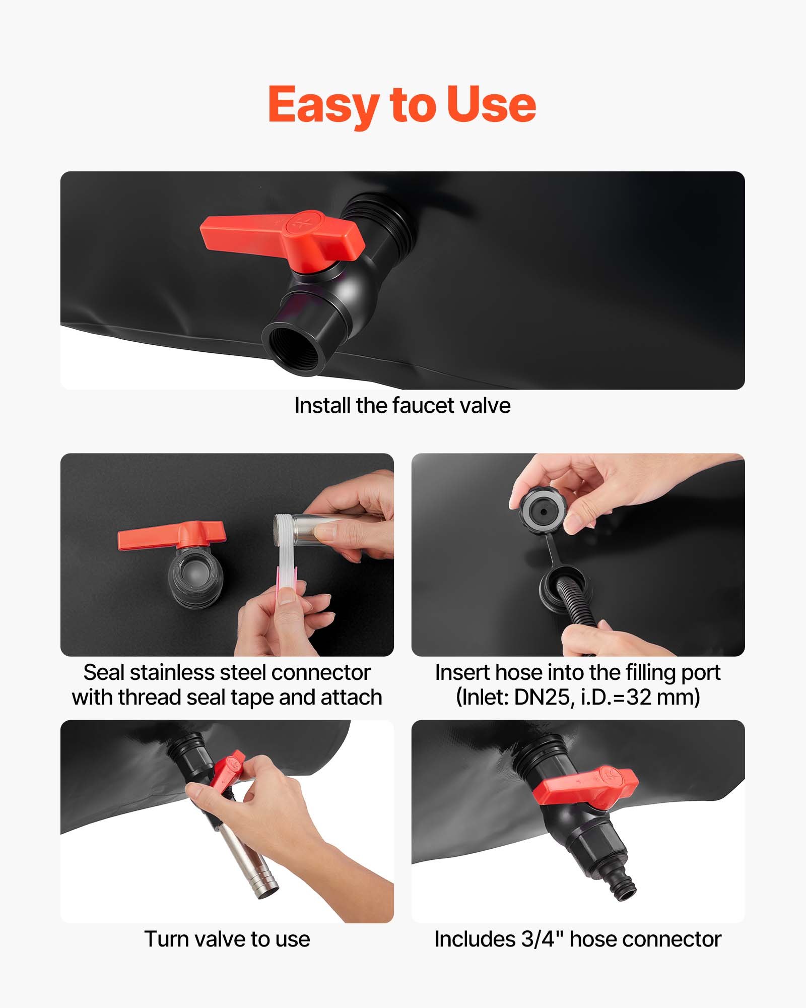 VEVOR ​Vejiga del Almacenamiento de Agua con Válvula 330 L, Bolsa de Agua de PVC Doble Capa 1000D, Portátil y Plegable, Resistente a Fugas, para Autocaravanas, Camiones, Uso en Exteriores, Negro