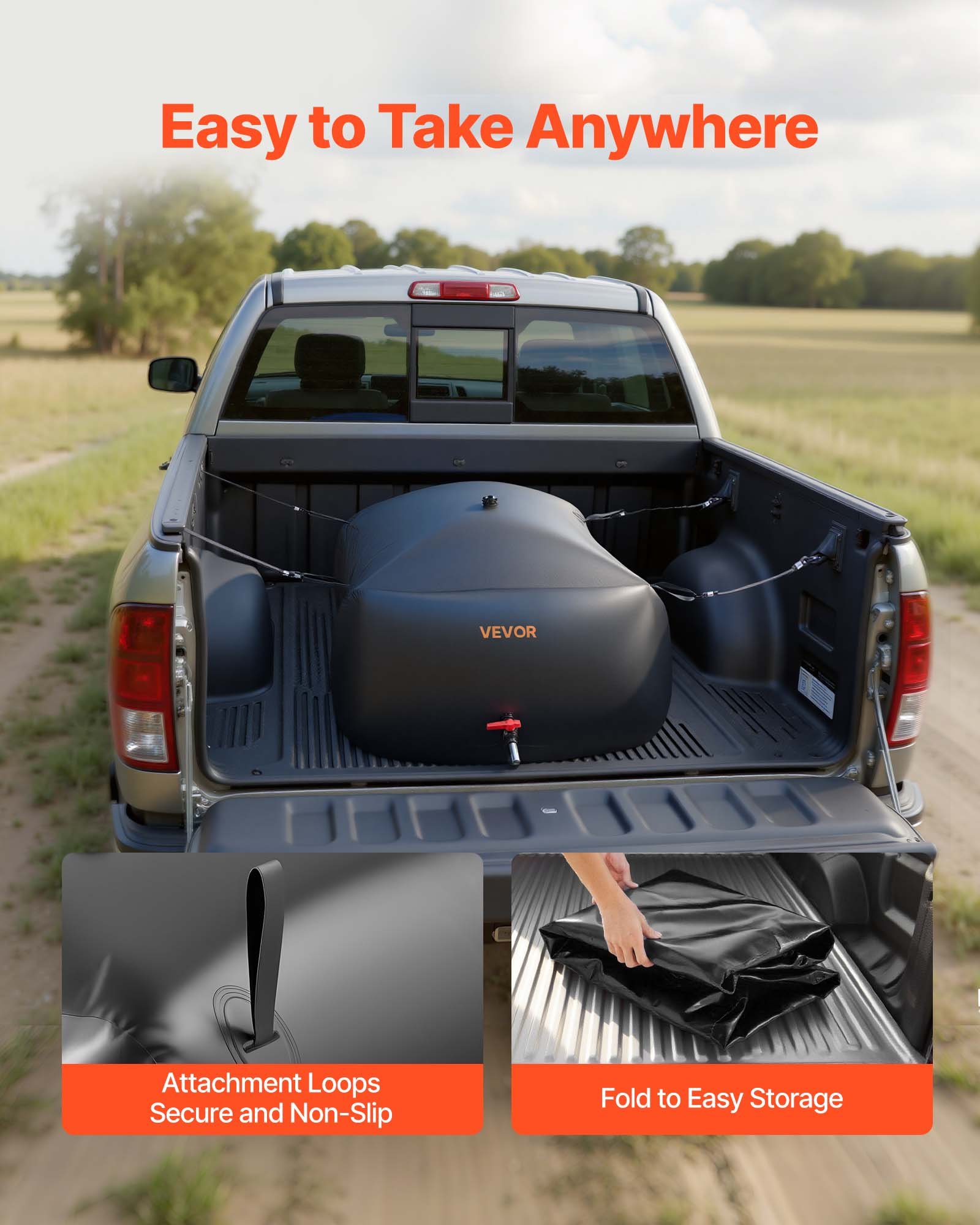 VEVOR ​Vejiga del Almacenamiento de Agua con Válvula 330 L, Bolsa de Agua de PVC Doble Capa 1000D, Portátil y Plegable, Resistente a Fugas, para Autocaravanas, Camiones, Uso en Exteriores, Negro