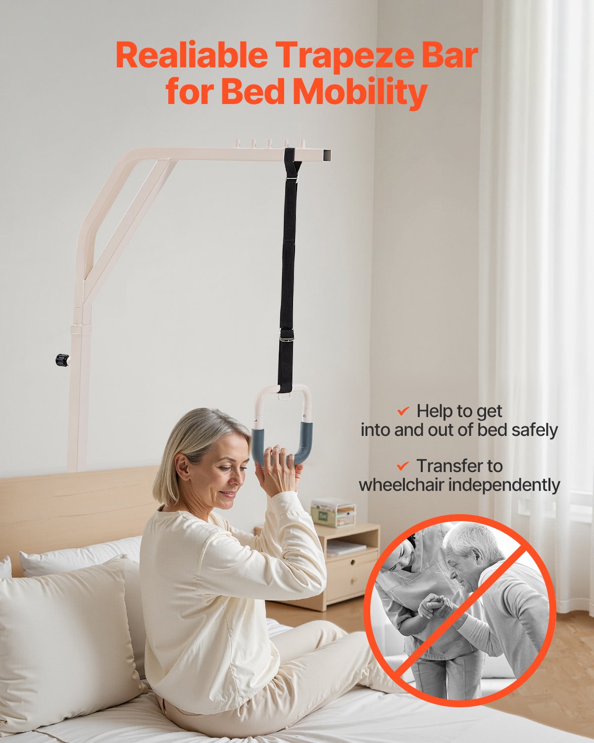 VEVOR Bed Hoist 990x900x1730 mm, Height-Adjustable Patient Lift, Bed Hoist up to 136 kg, Standing Aid for Elderly or Bedridden People, for Hospitals, Nursing Homes & Home Care