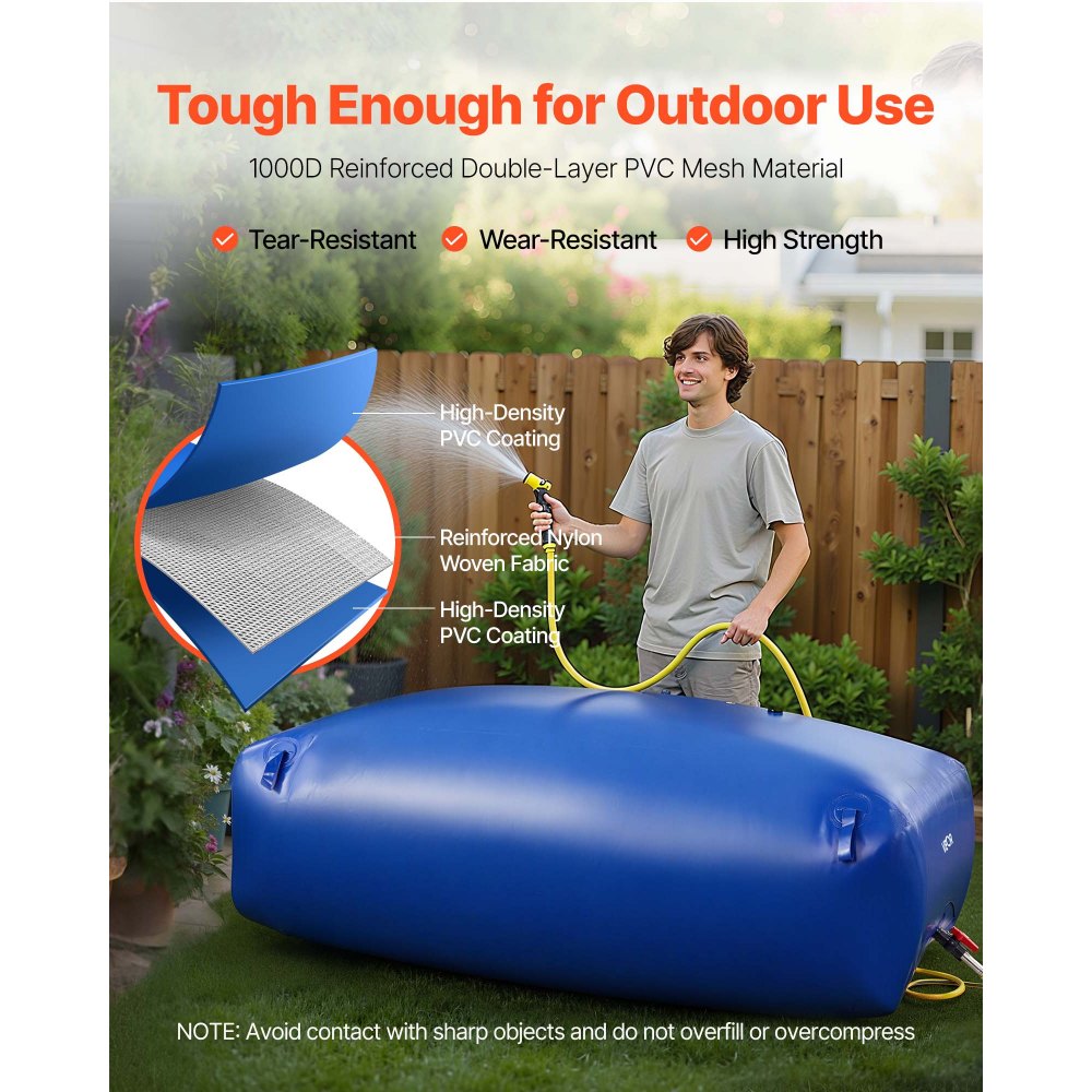 VEVOR ​Vejiga del Almacenamiento de Agua con Válvula 1000 L, Bolsa de Agua de PVC Doble Capa 1000D, Portátil y Plegable, Resistente a Fugas, para Autocaravanas, Camiones, Uso en Exteriores, Azul