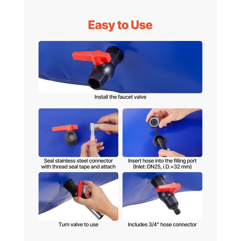 VEVOR ​Vejiga del Almacenamiento de Agua con Válvula 1000 L, Bolsa de Agua de PVC Doble Capa 1000D, Portátil y Plegable, Resistente a Fugas, para Autocaravanas, Camiones, Uso en Exteriores, Azul