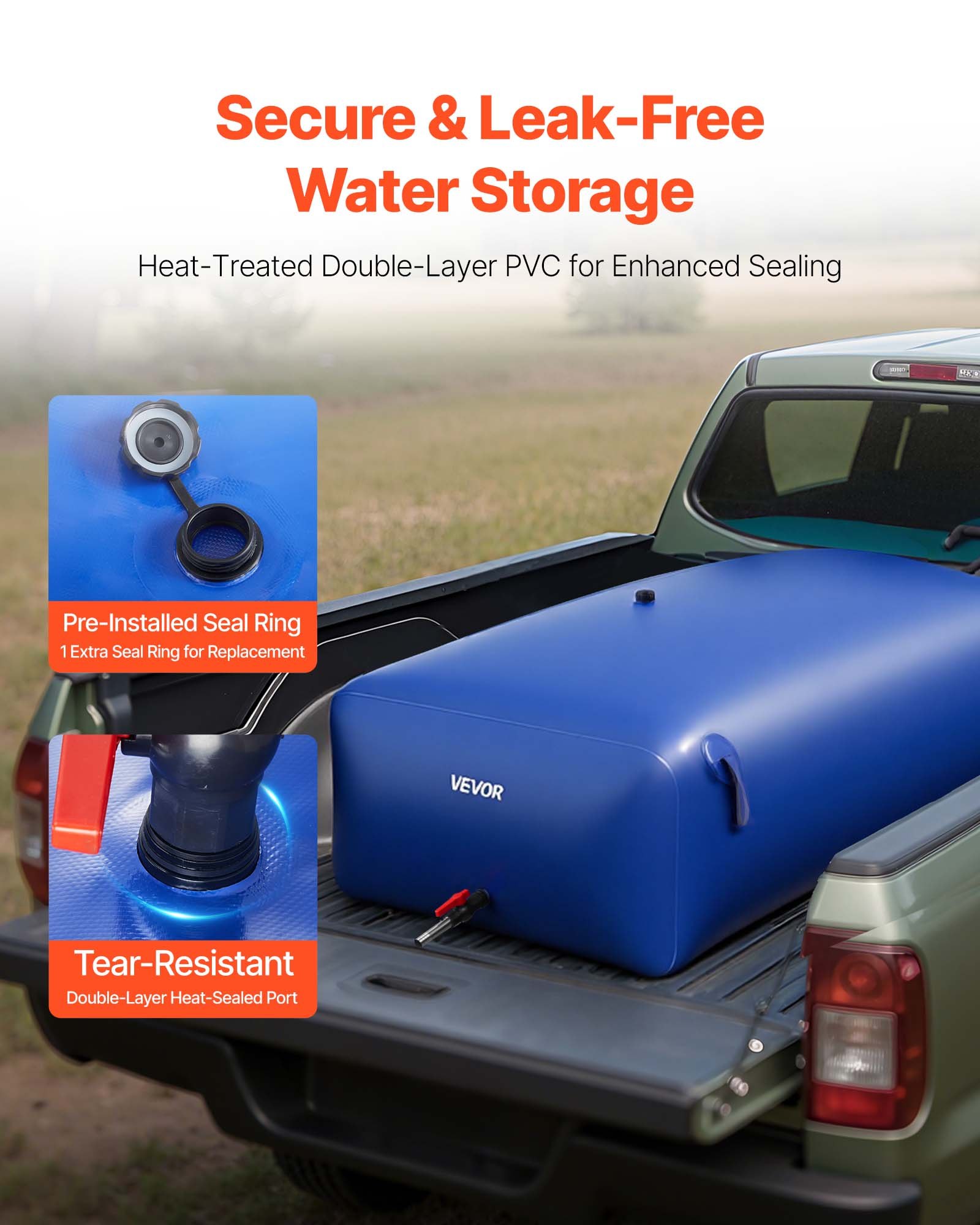 VEVOR ​Vejiga del Almacenamiento de Agua con Válvula 1000 L, Bolsa de Agua de PVC Doble Capa 1000D, Portátil y Plegable, Resistente a Fugas, para Autocaravanas, Camiones, Uso en Exteriores, Azul