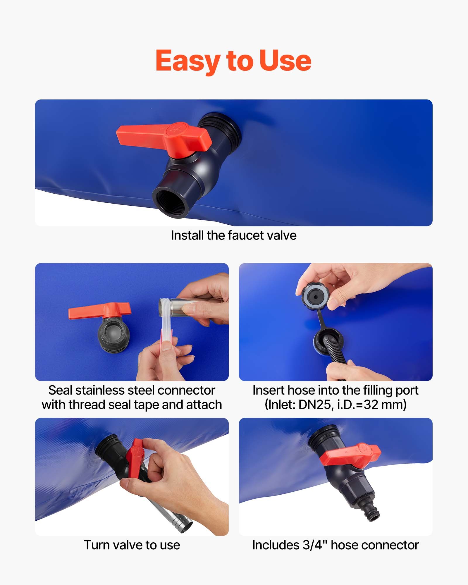 VEVOR ​Vejiga del Almacenamiento de Agua con Válvula 1000 L, Bolsa de Agua de PVC Doble Capa 1000D, Portátil y Plegable, Resistente a Fugas, para Autocaravanas, Camiones, Uso en Exteriores, Azul