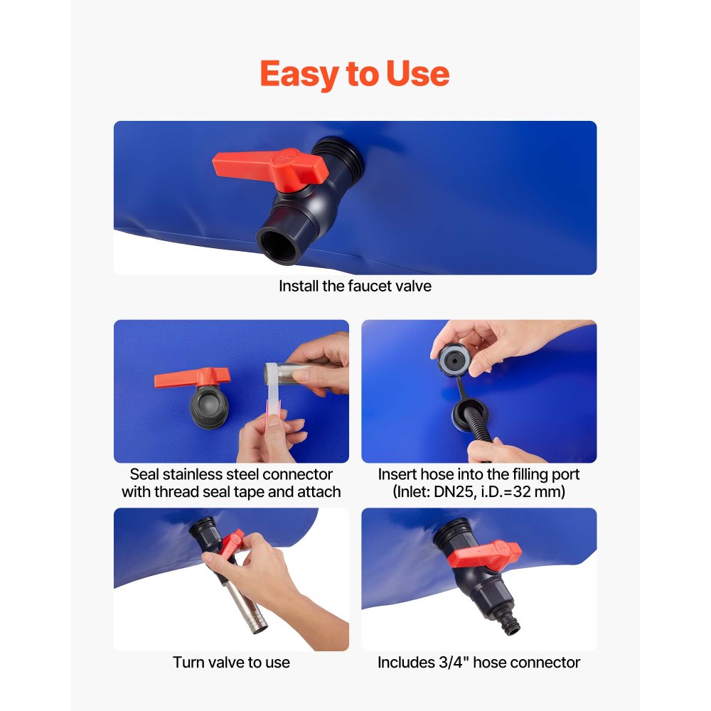 VEVOR ​Vejiga del Almacenamiento de Agua con Válvula 113 L, Bolsa de Agua de PVC Doble Capa 1000D, Portátil y Plegable, Resistente a Fugas, para Autocaravanas, Camiones, Uso en Exteriores, Azul
