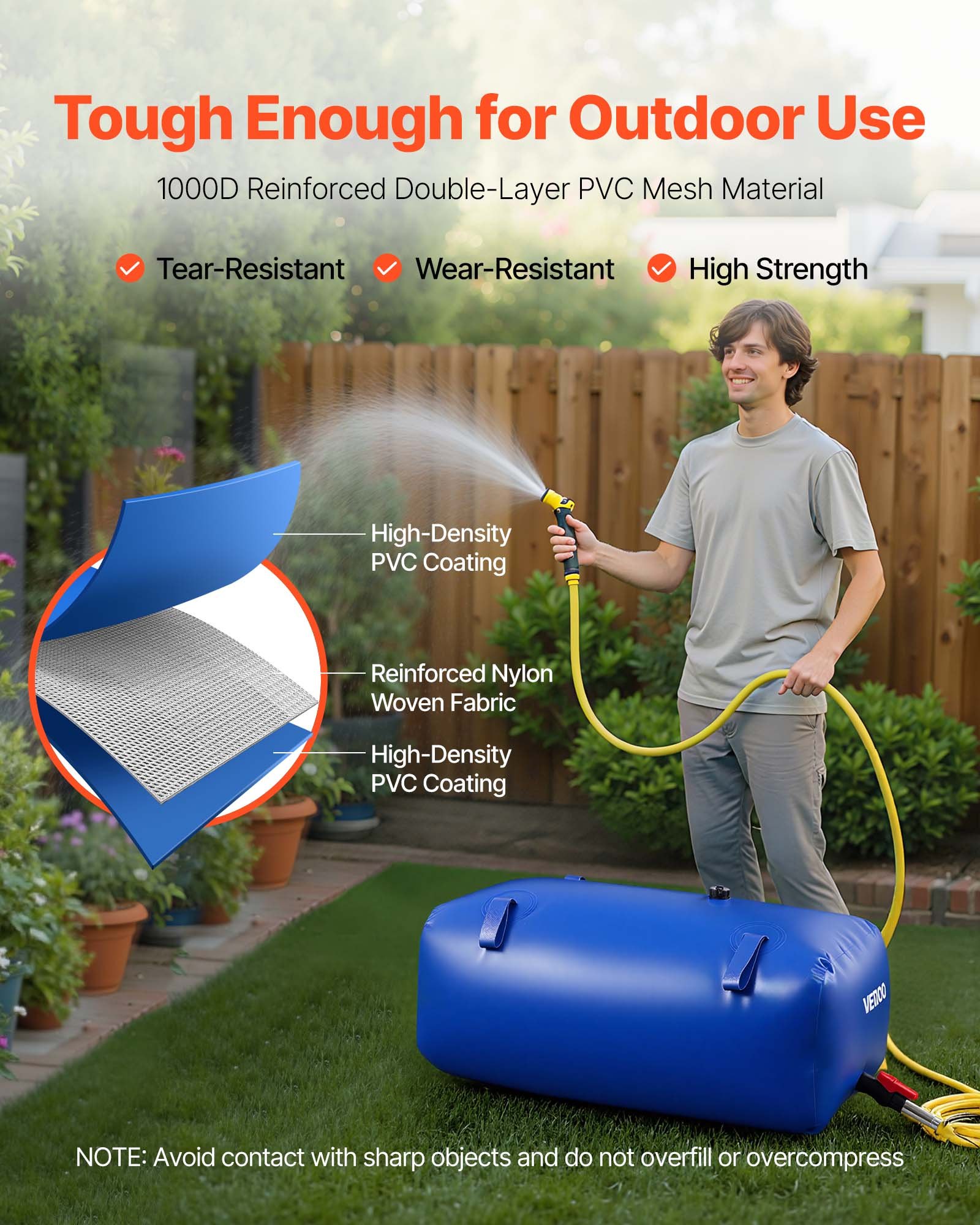 VEVOR ​Vejiga del Almacenamiento de Agua con Válvula 113 L, Bolsa de Agua de PVC Doble Capa 1000D, Portátil y Plegable, Resistente a Fugas, para Autocaravanas, Camiones, Uso en Exteriores, Azul